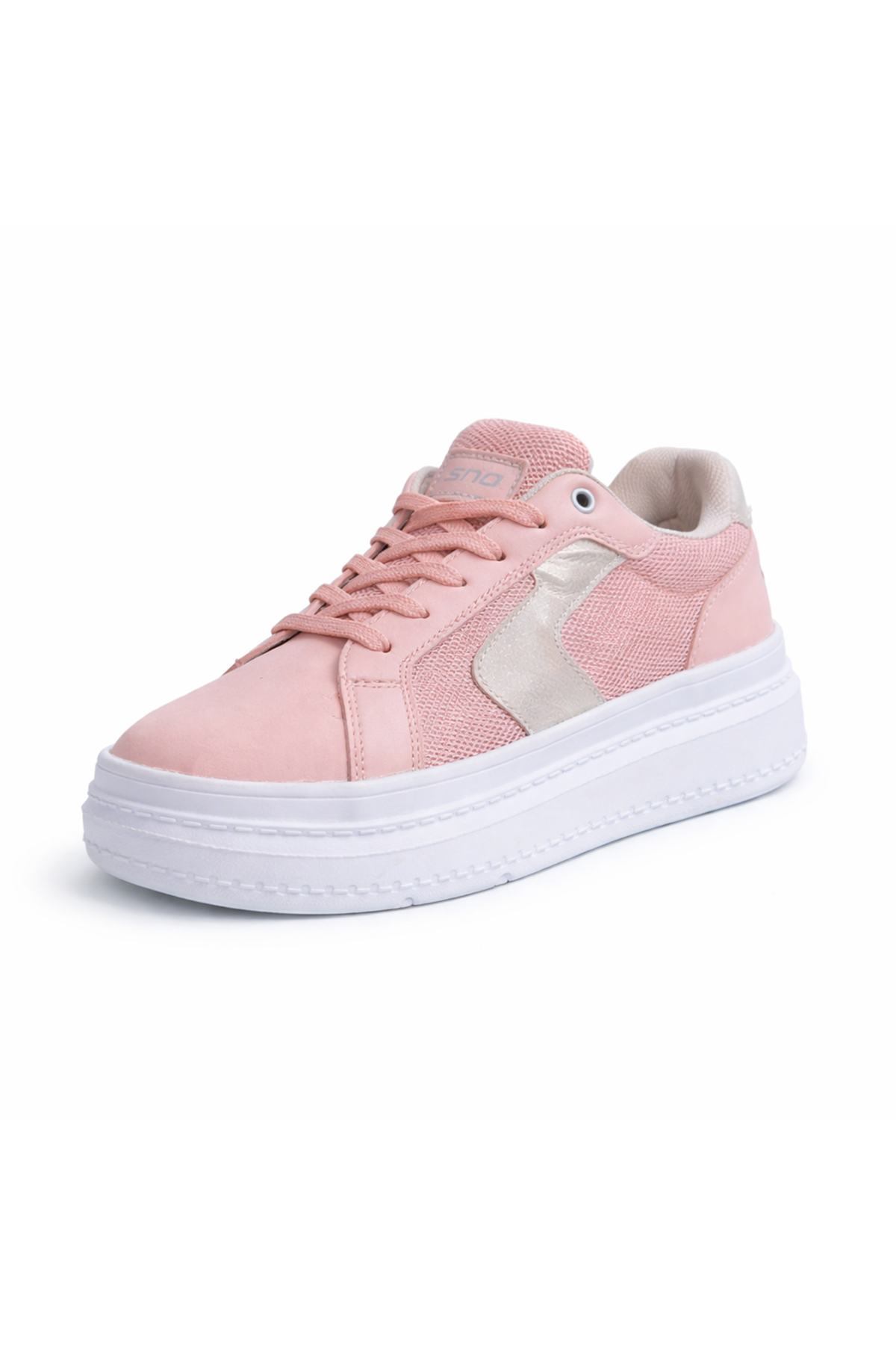 Pudra Kadın Sneaker Kalın Taban Bağcıklı Rahat Günlük Yürüyüş Spor Ayakkabı