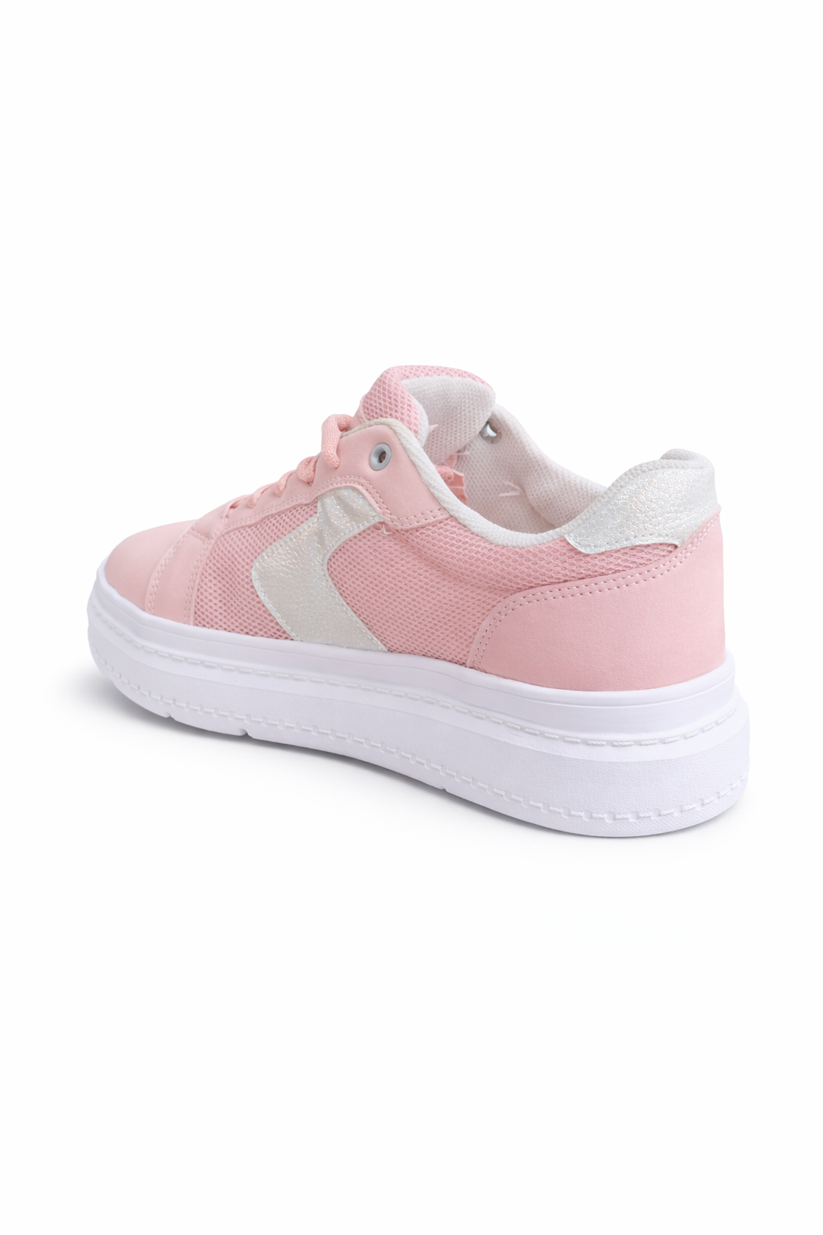 Pudra Kadın Sneaker Kalın Taban Bağcıklı Rahat Günlük Yürüyüş Spor Ayakkabı