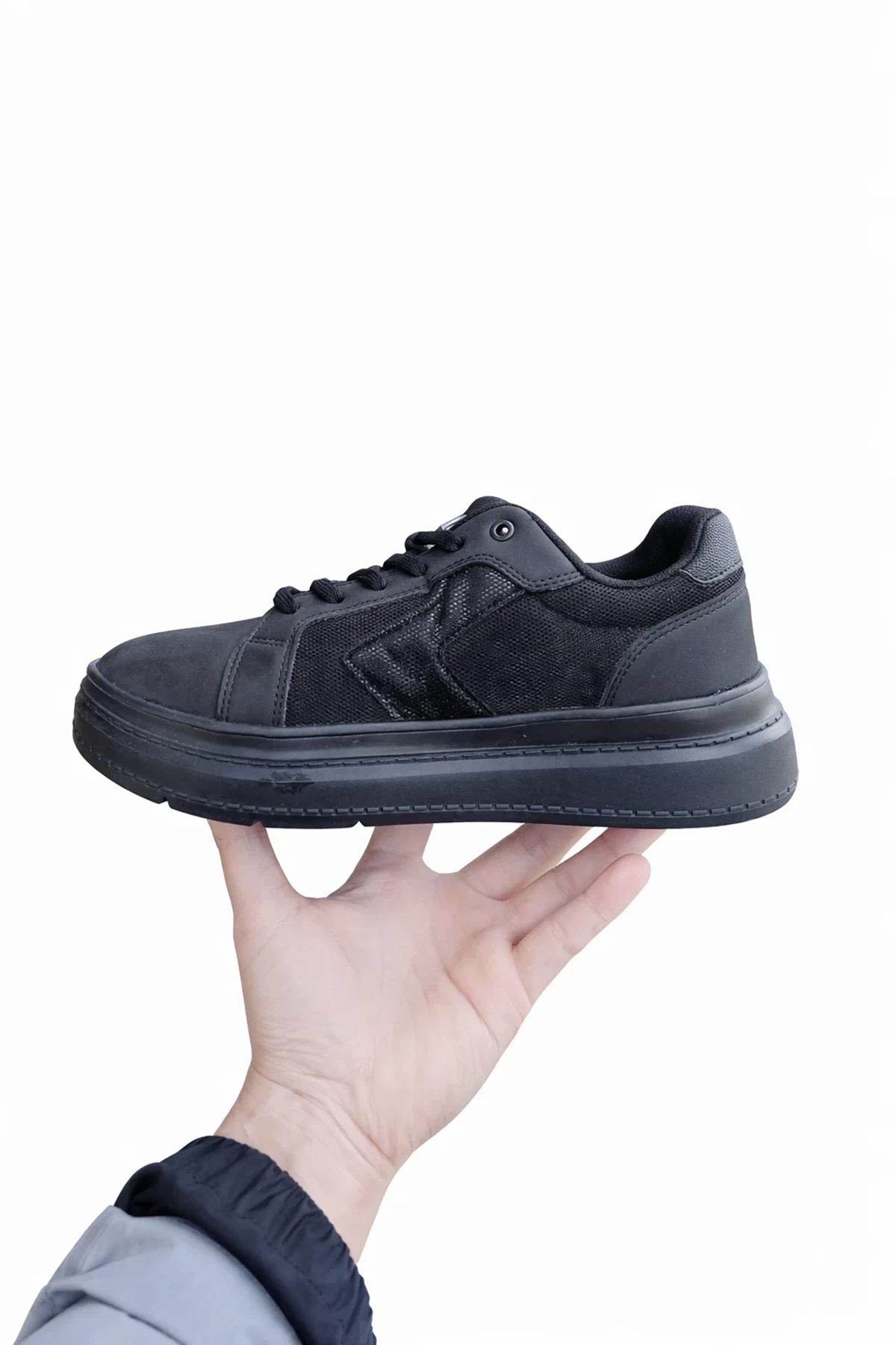 Siyah Kadın Sneaker Kalın Taban Bağcıklı Rahat Günlük Yürüyüş Spor Ayakkabı