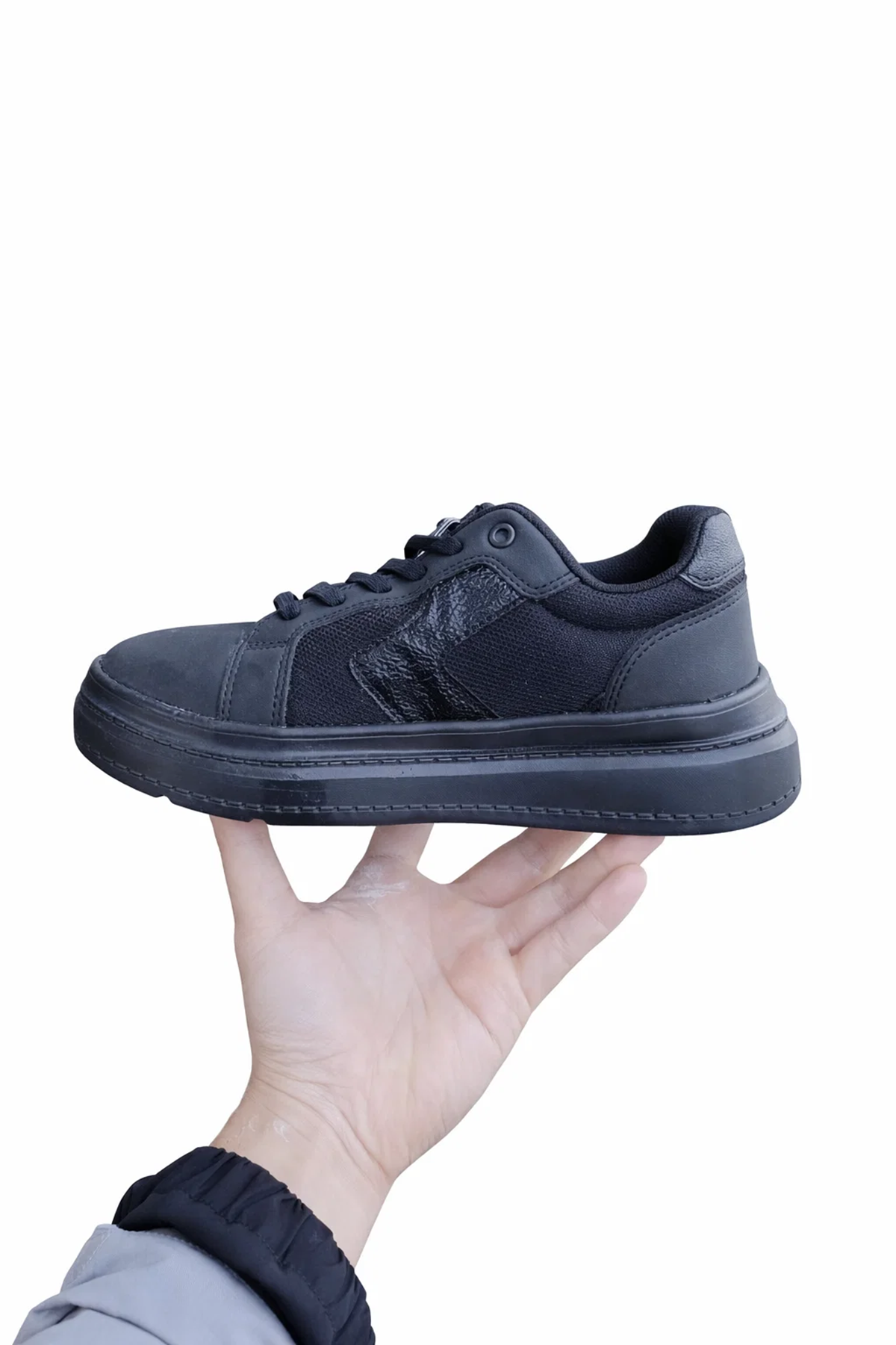 Siyah Kadın Sneaker Kalın Taban Bağcıklı Rahat Günlük Yürüyüş Spor Ayakkabı