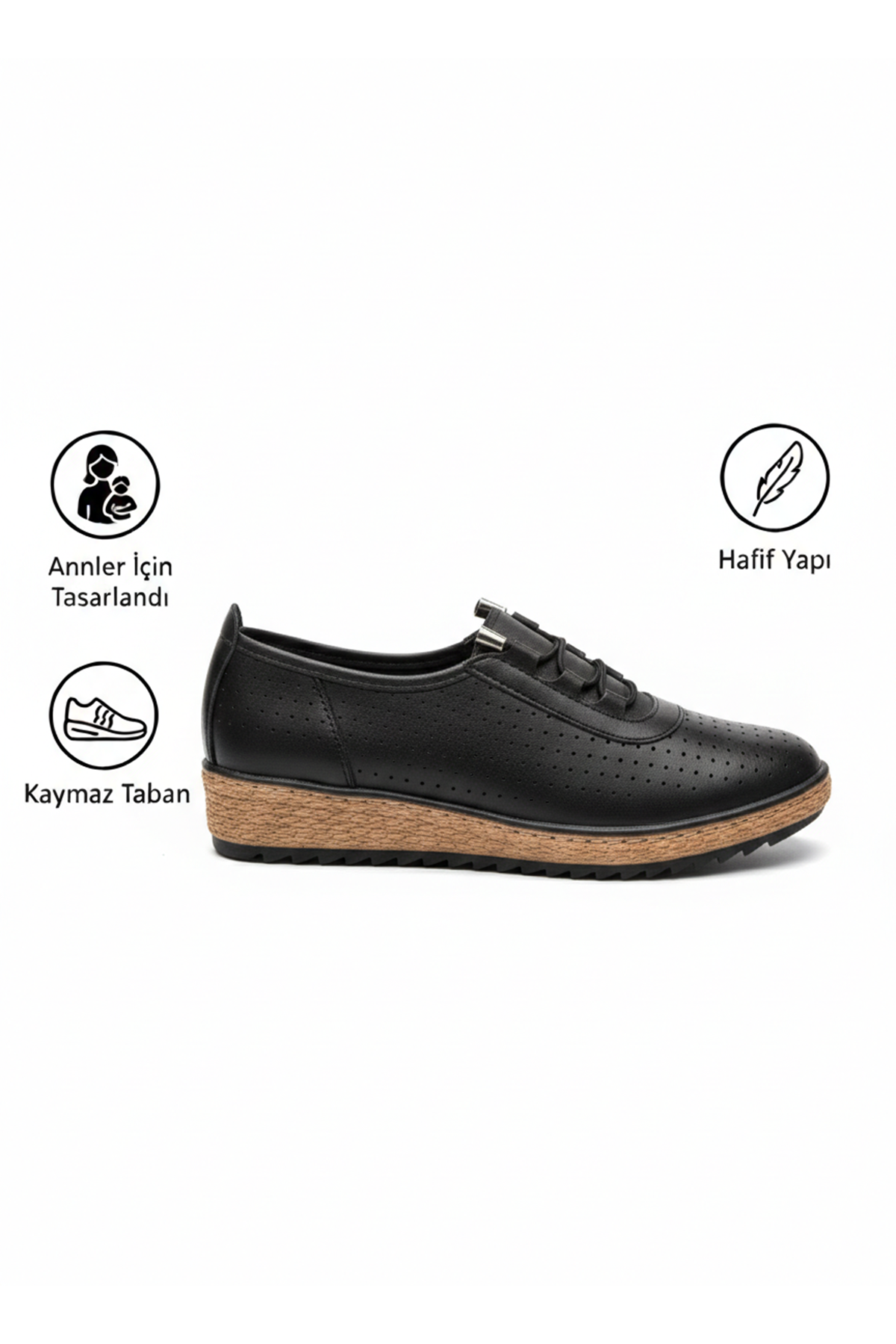 Kadın Ortopedik Delikli Comfort Günlük Ayakkabı Siyah