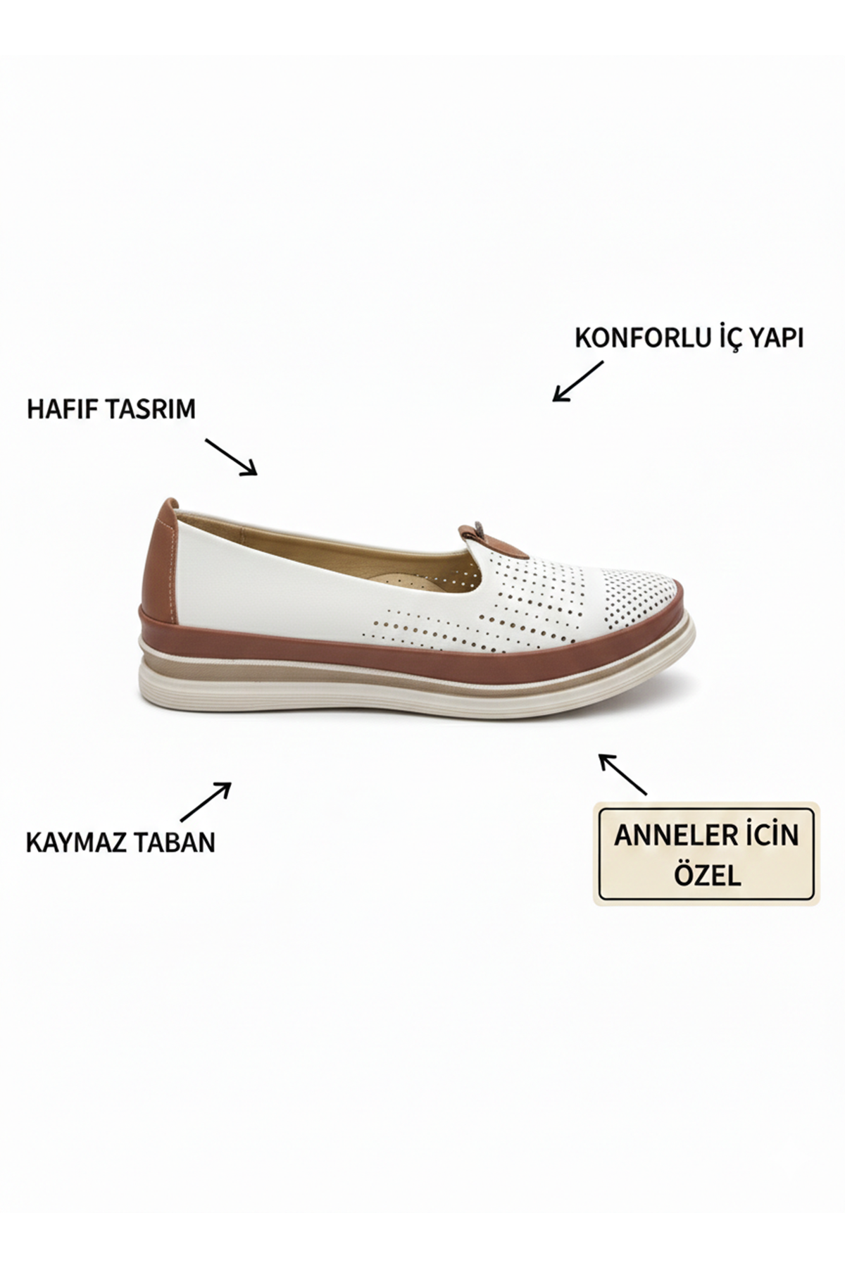Kadın Ortopedik Delikli Comfort Günlük Ayakkabı Beyaz Krem