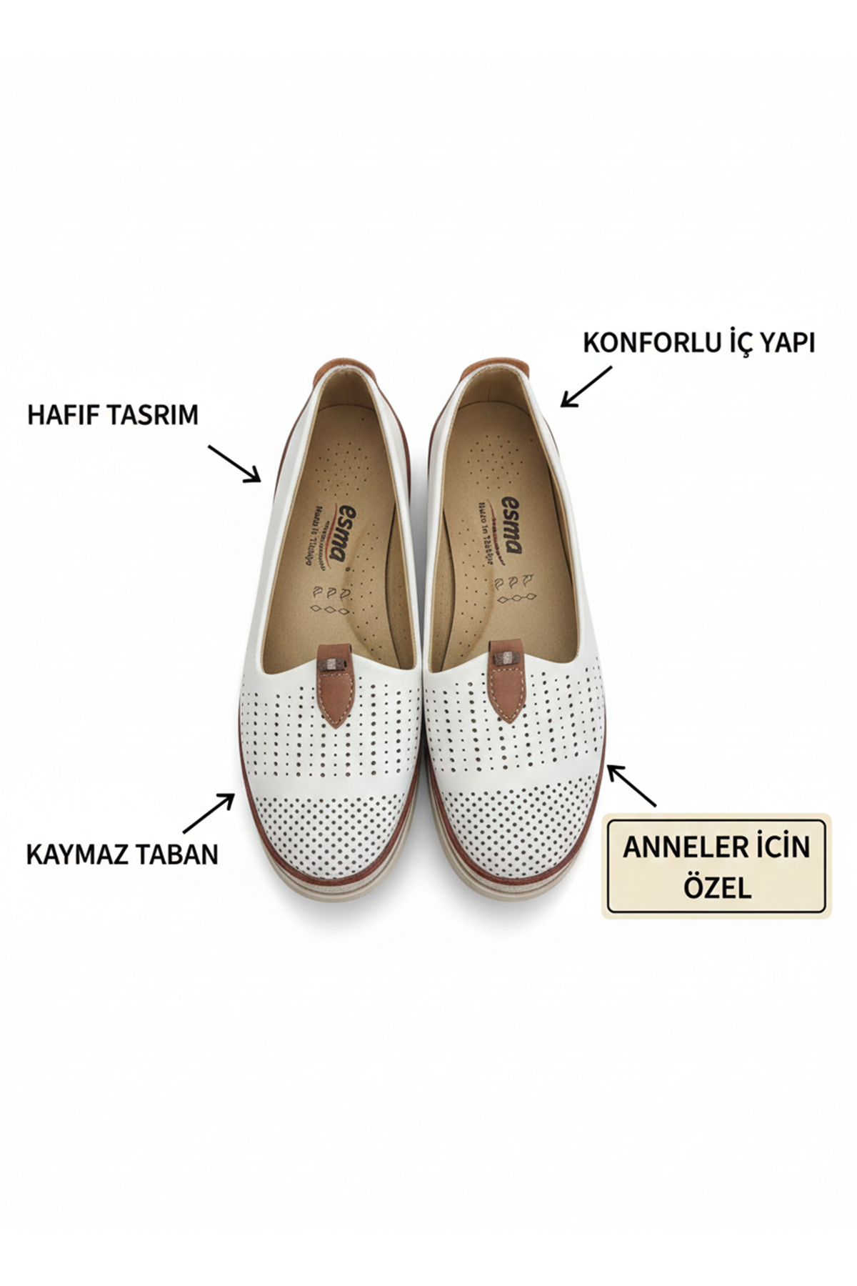 Kadın Ortopedik Delikli Comfort Günlük Ayakkabı Beyaz Krem