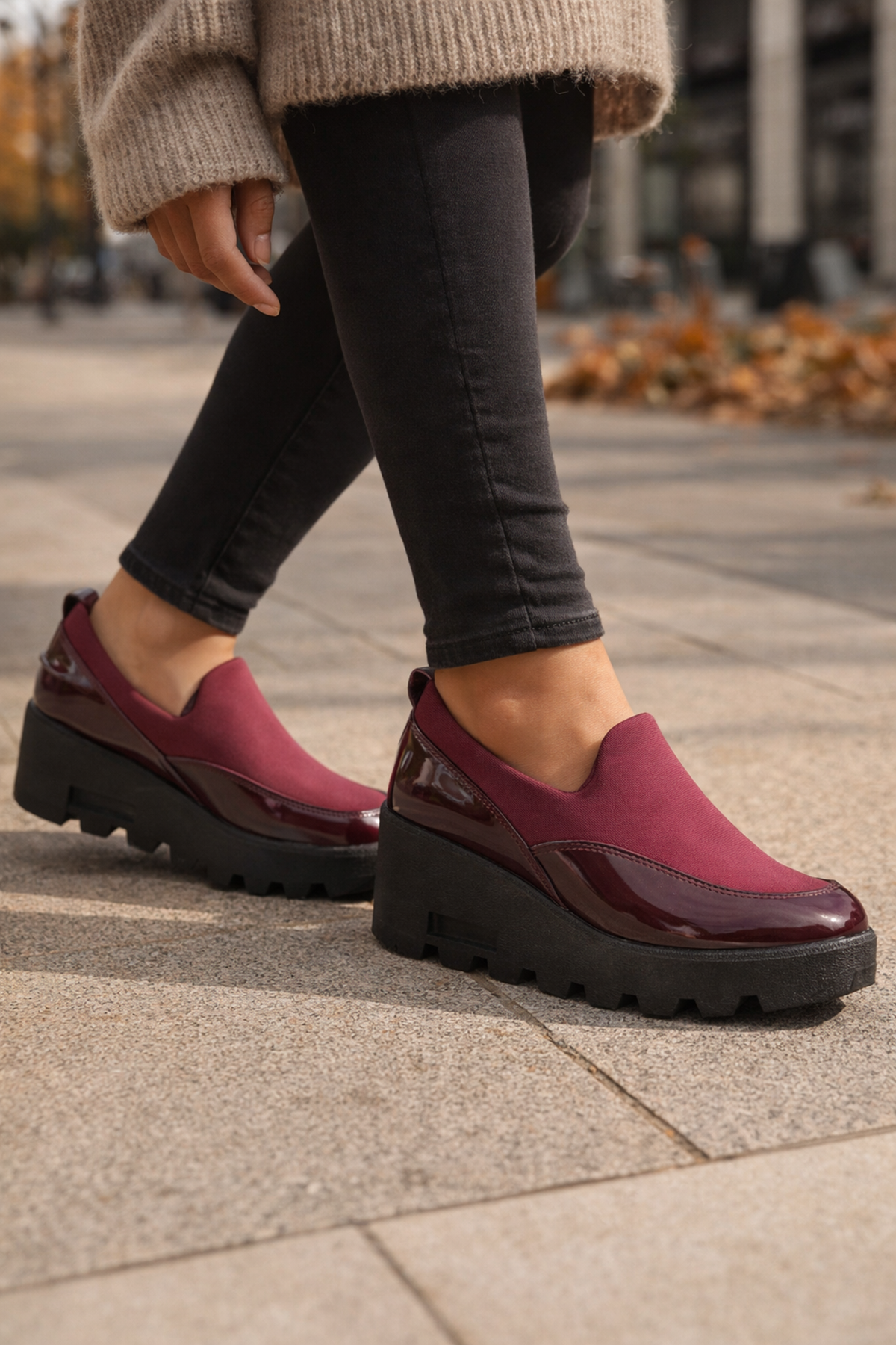 Bordo Kalın Taban Kadın Günlük Comfort Ayakkabı – Kaymaz Taban