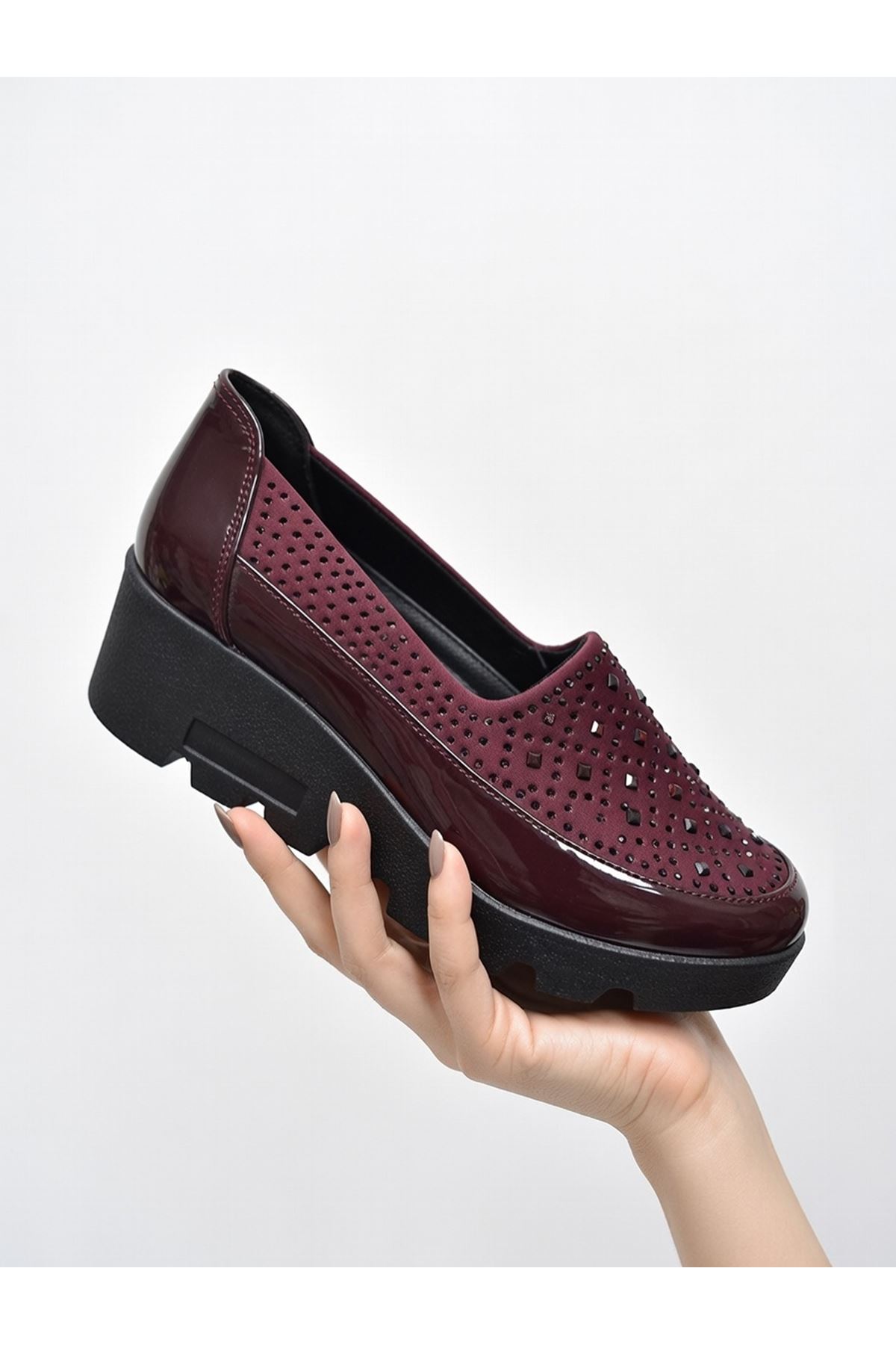 Kalın Taban Kadın Günlük Comfort Kırmızı Ayakkabı Kaymaz Taban