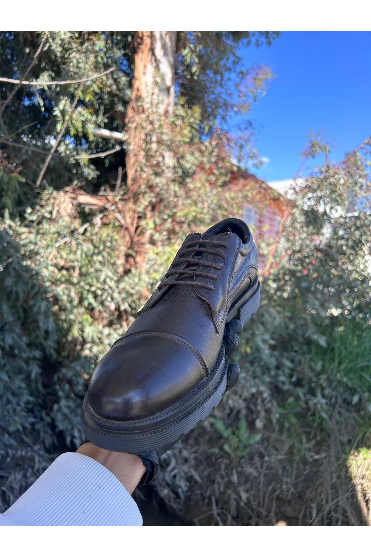 Asil Erkek Rahat Taban Bağcıklı Hakiki Deri Klasik Kahverengi Ayakkabı