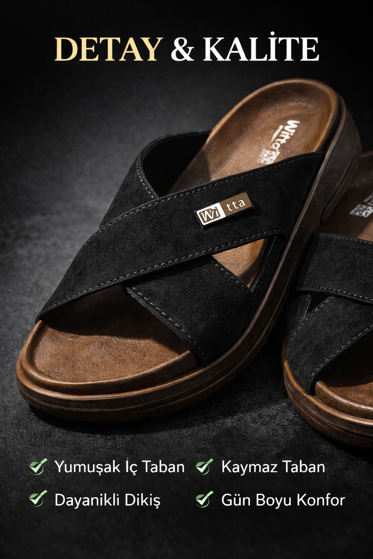 Yumuşak Deri Çapraz Bantlı Anatomik Erkek Terliği – Kaymaz Taban