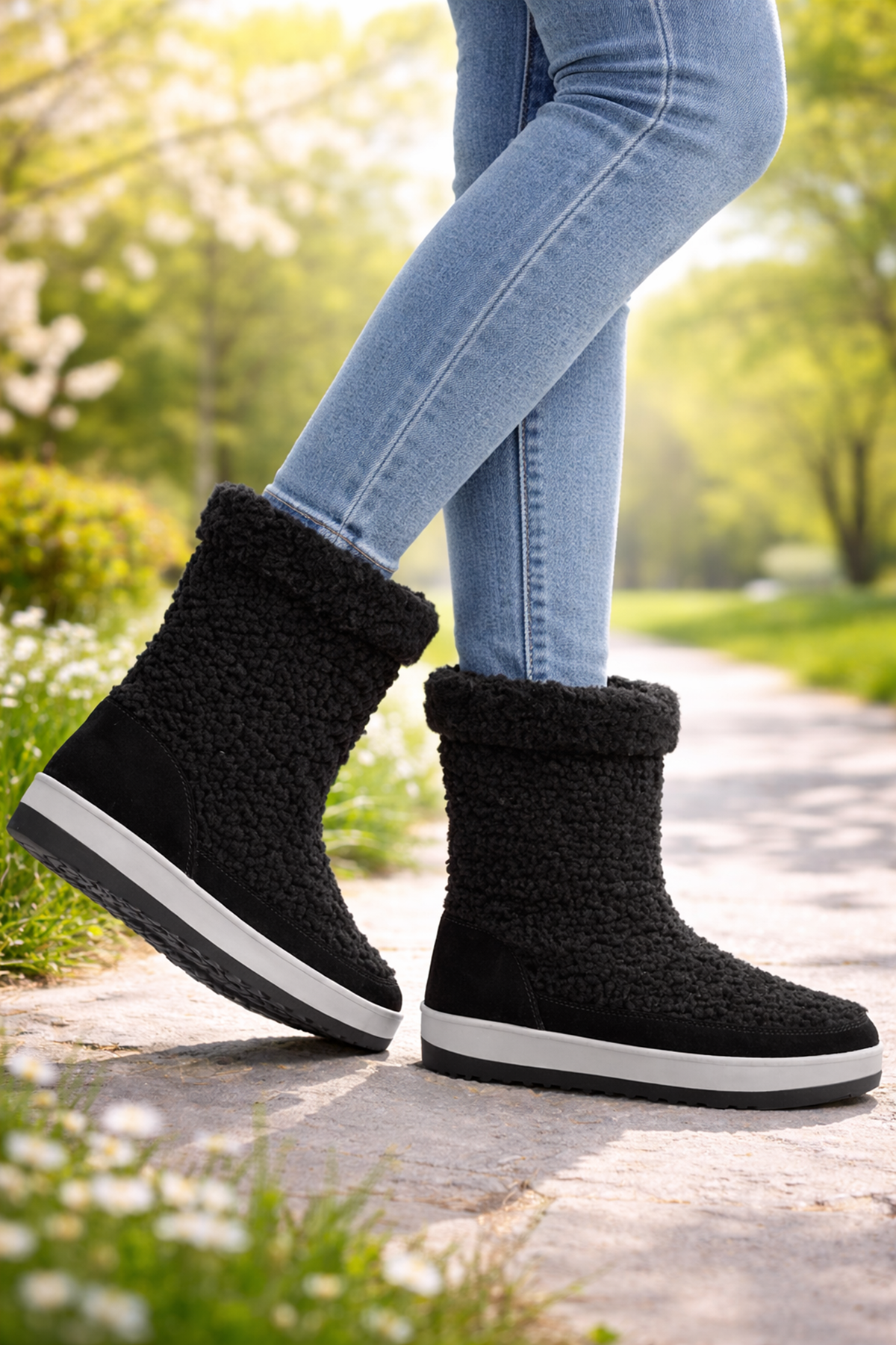 Siyah Kadın Baharlık Bot – Su Geçirmez, Kürklü, Kaymaz Tabanlı Baharlık Kadın Botu (1 Beden Büyük Önerilir)