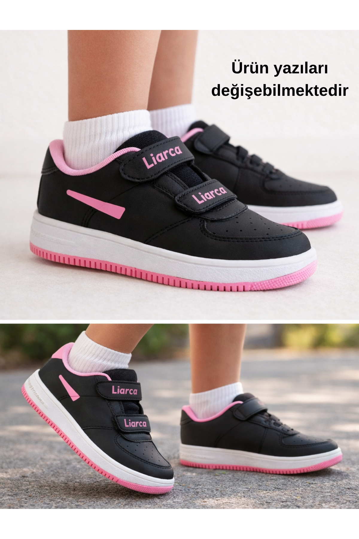 Çocuk Cilt Cırt Cırtlı Siyah Pembe Sneaker – Premium Kalite, Hafif & Dayanıklı, Rahat Taban