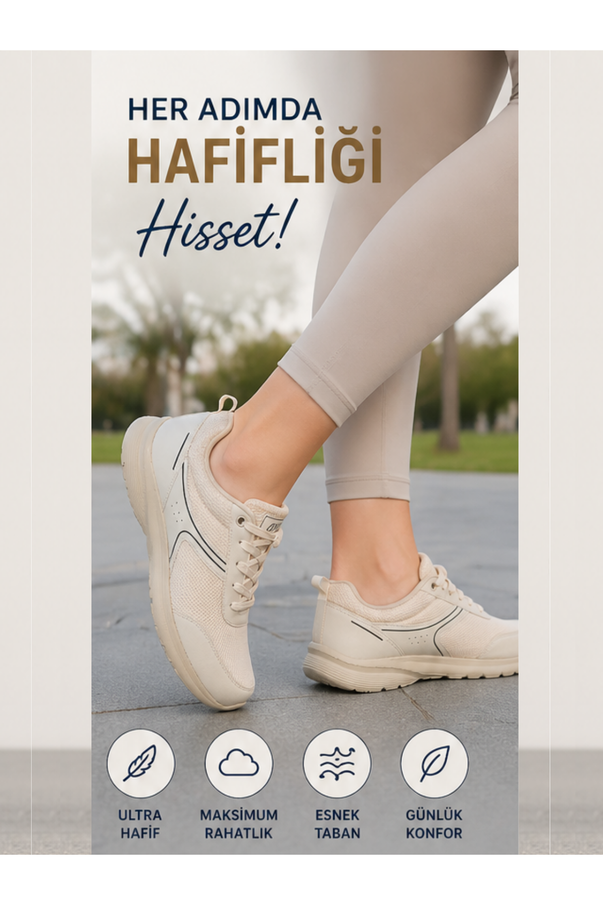 Walkmax Pro Bej Kadın Ultra Hafif Ekstra Rahat Ortopedik Nefes Alabilen Günlük Yürüyüş Ayakkabısı