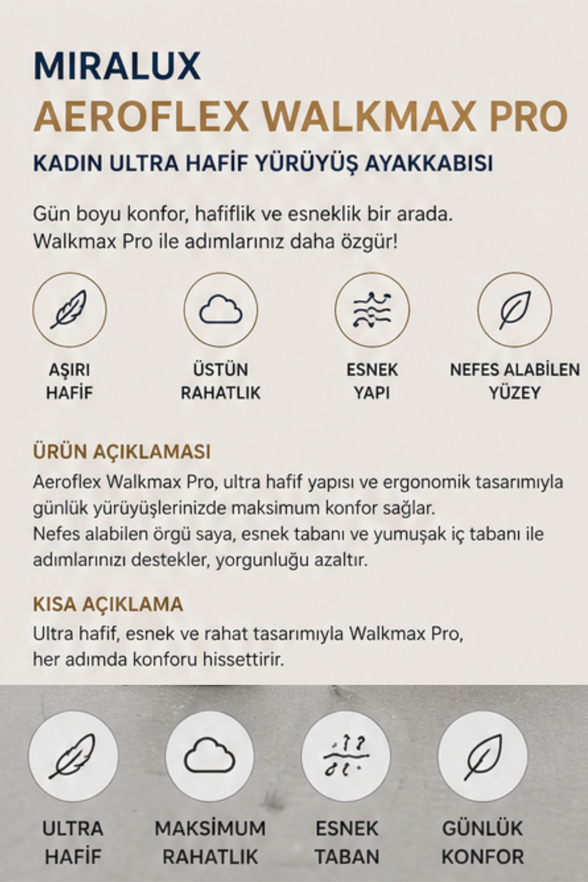 Walkmax Pro Bej Kadın Ultra Hafif Ekstra Rahat Ortopedik Nefes Alabilen Günlük Yürüyüş Ayakkabısı
