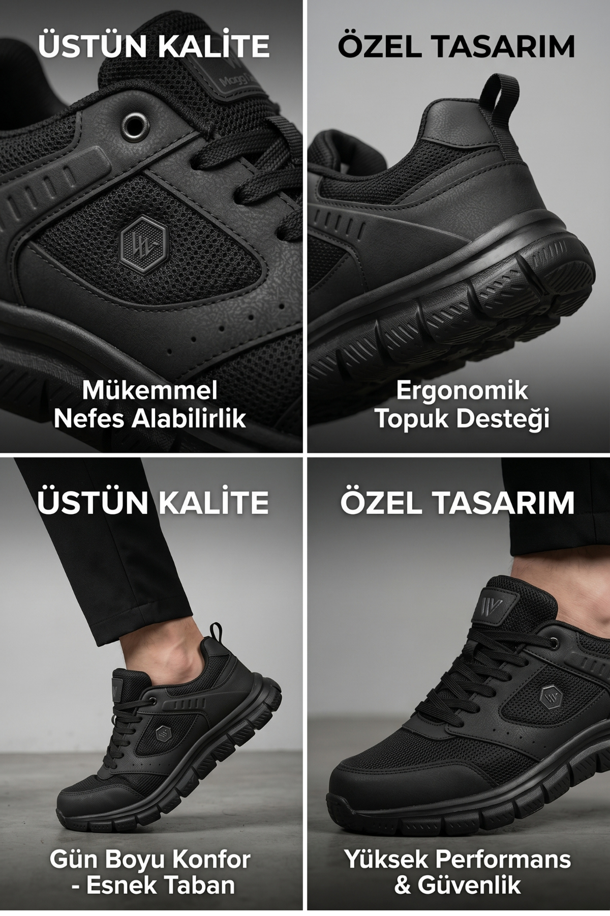 AEROSTRIDE Flex Ultra Comfort Max Siyah Unisex Spor Ayakkabı Hafif Nefes Alabilen Günlük Rahat Yürüyüş Sneaker