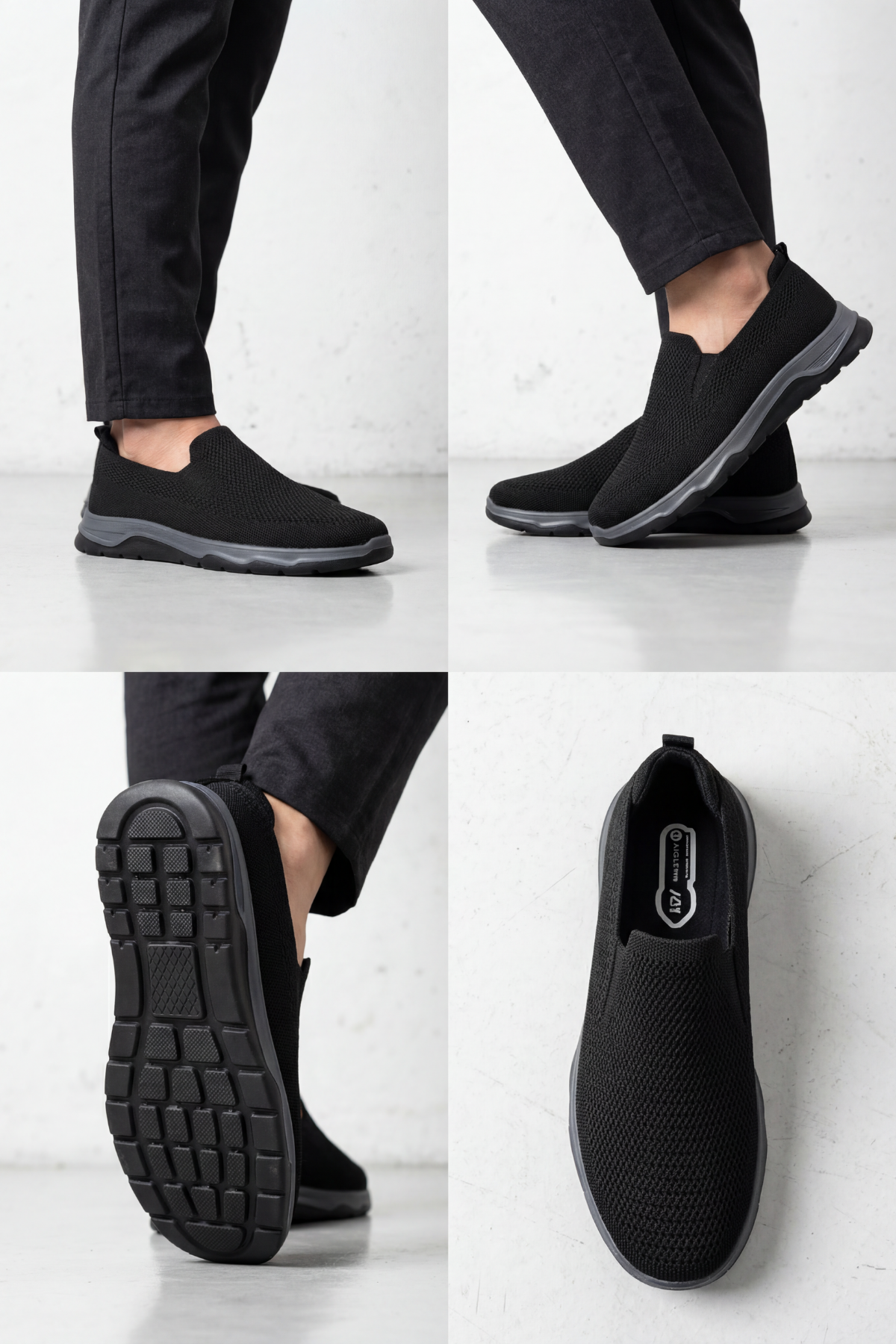 Ultra Hafif Nefes Alabilir Siyah Gri Slip-On Sneaker Günlük Rahat Erkek Spor Ayakkabı