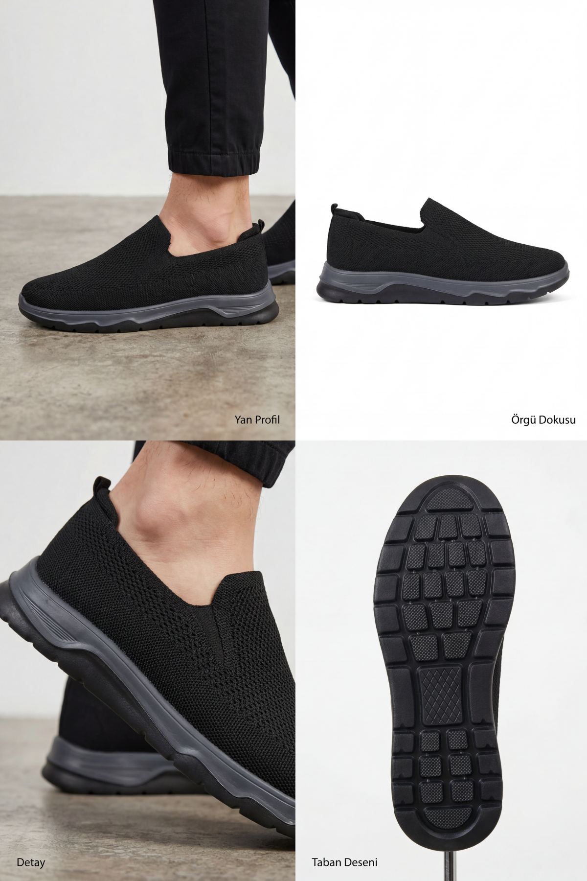 Ultra Hafif Nefes Alabilir Siyah Slip-On Sneaker Günlük Rahat Erkek Spor Ayakkabı