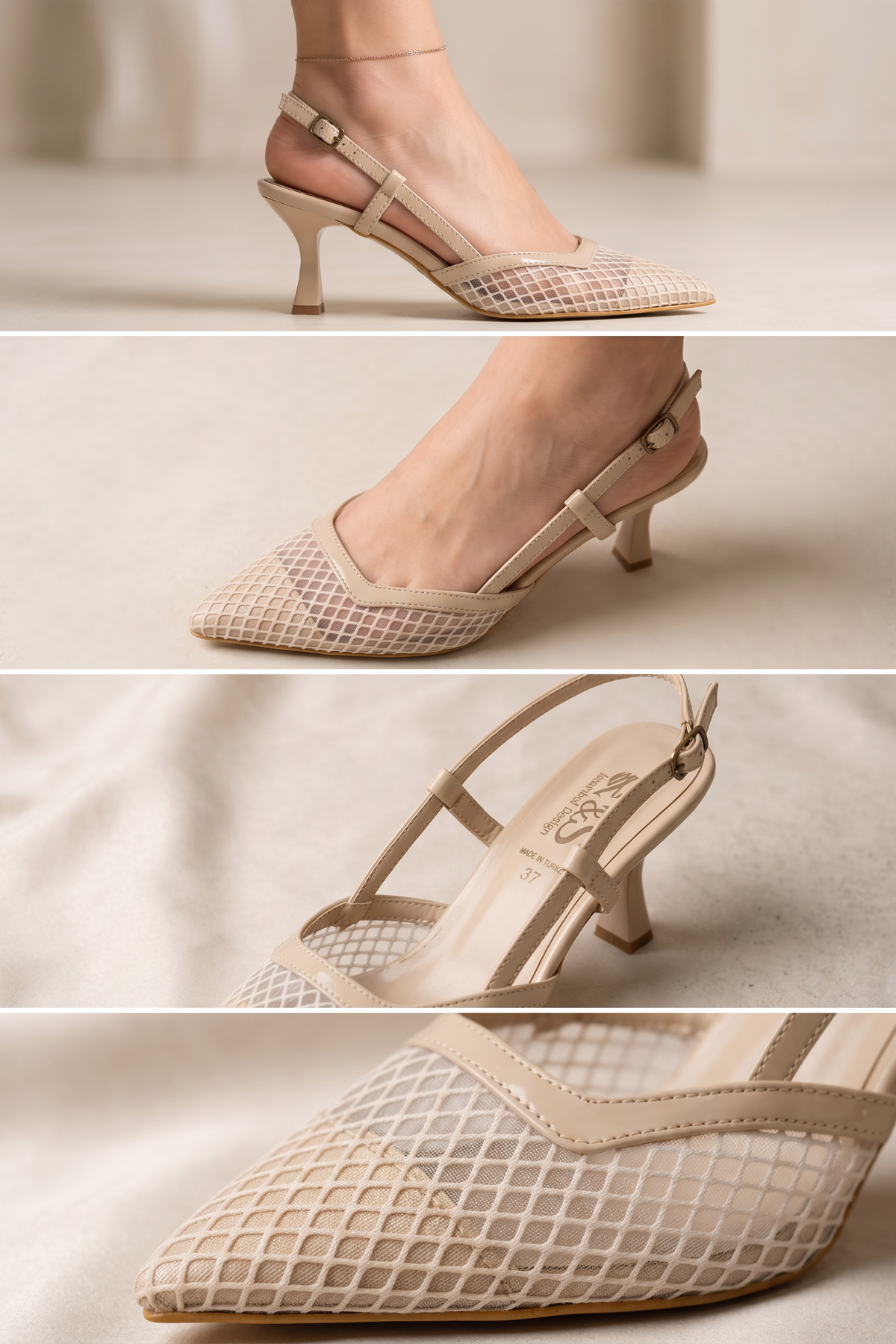 Elegance Nude File Dokulu İnce Topuklu Slingback Kadın Ayakkabı – Modern Zarif ve Şık