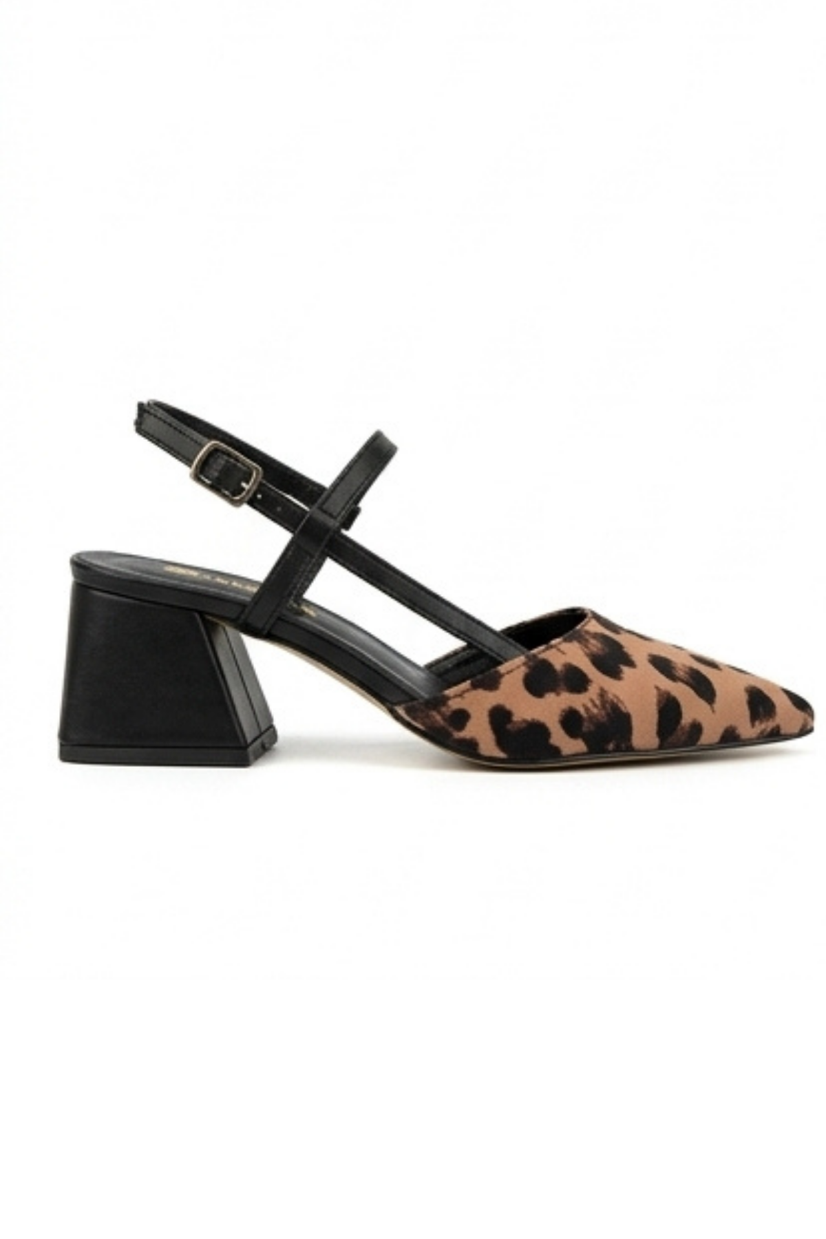Leopar Desenli Sivri Burun Alçak Kare Topuklu Elegant Slingback Ayakkabı - Premium Kumaş Dokulu Arkası Açık Tasarım Ayakkabı