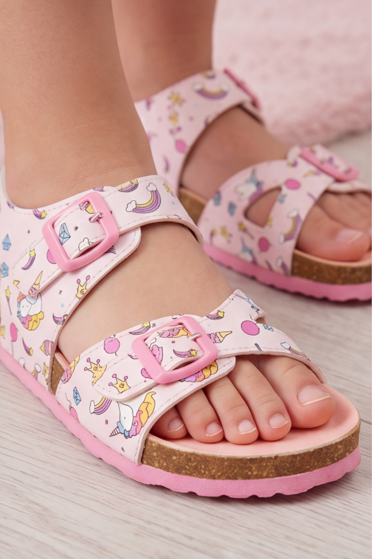 Ponchiq Kız Çocuk Pembe Baskılı Yazlık Sandalet 26-35