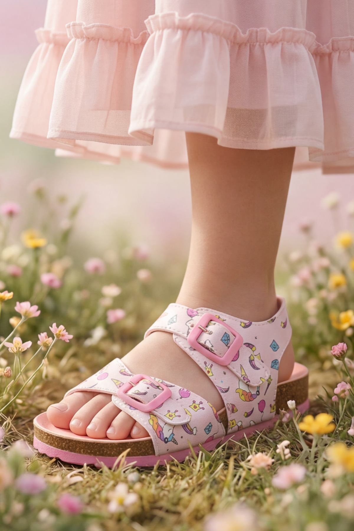 Ponchiq Kız Çocuk Pembe Baskılı Yazlık Sandalet 26-35
