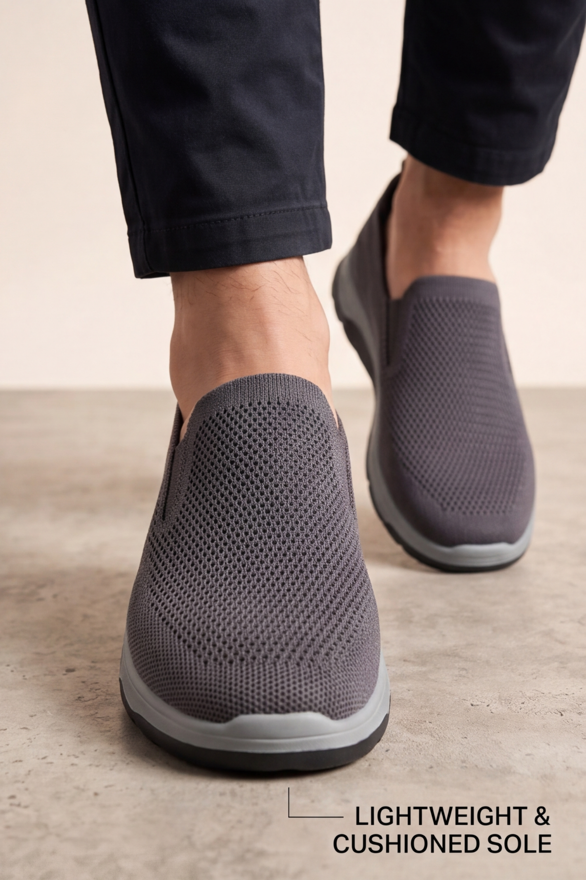 Ultra Hafif Nefes Alabilir Füme Gri Slip-On Sneaker Günlük Rahat Erkek Spor Ayakkabı