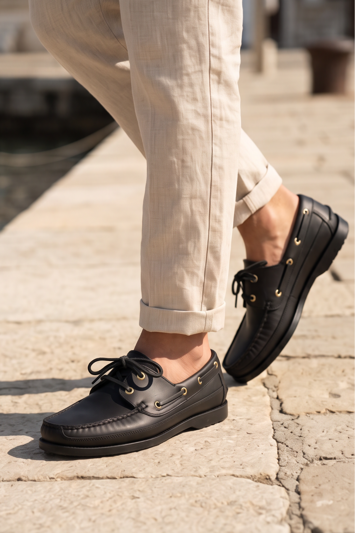 Royal Marine Siyah Premium Deri Erkek Loafer - El İşçiliği Özel Tasarım Klasik Gemi Ayakkabısı (Boat Shoe) Serisi