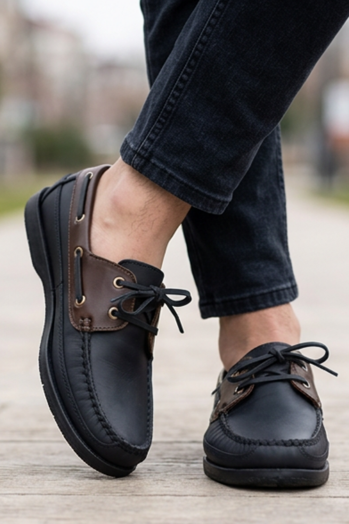 Royal Marine Siyah Kahve Premium Deri Erkek Loafer - El İşçiliği Özel Tasarım Klasik Gemi Ayakkabısı (Boat Shoe) Serisi