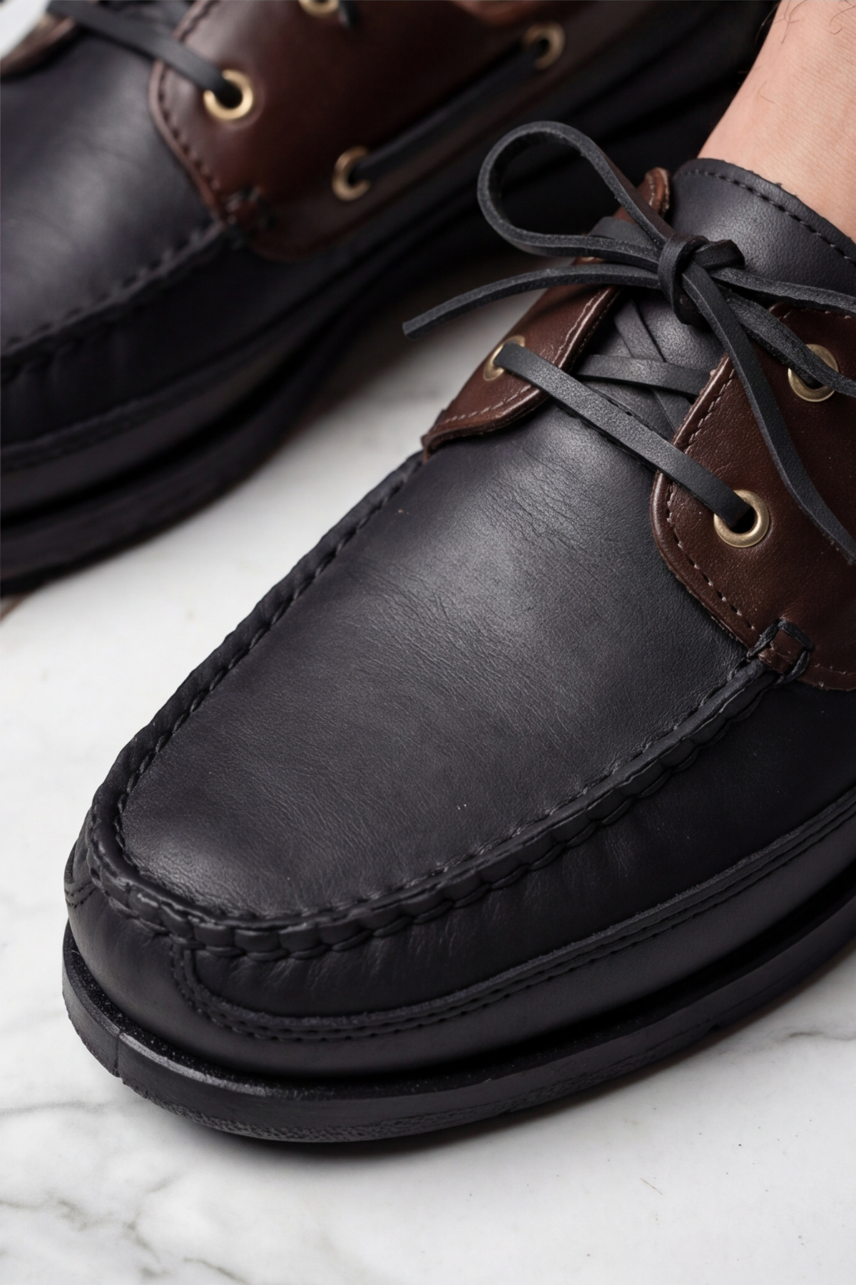 Royal Marine Siyah Kahve Premium Deri Erkek Loafer - El İşçiliği Özel Tasarım Klasik Gemi Ayakkabısı (Boat Shoe) Serisi