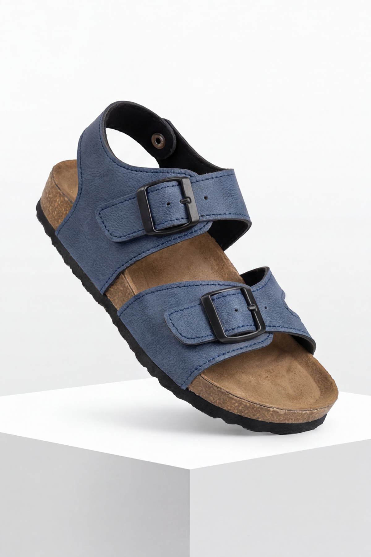 MiniStep Premium Çift Tokalı Çocuk Sandalet Kaymaz Taban – Mavi Süet