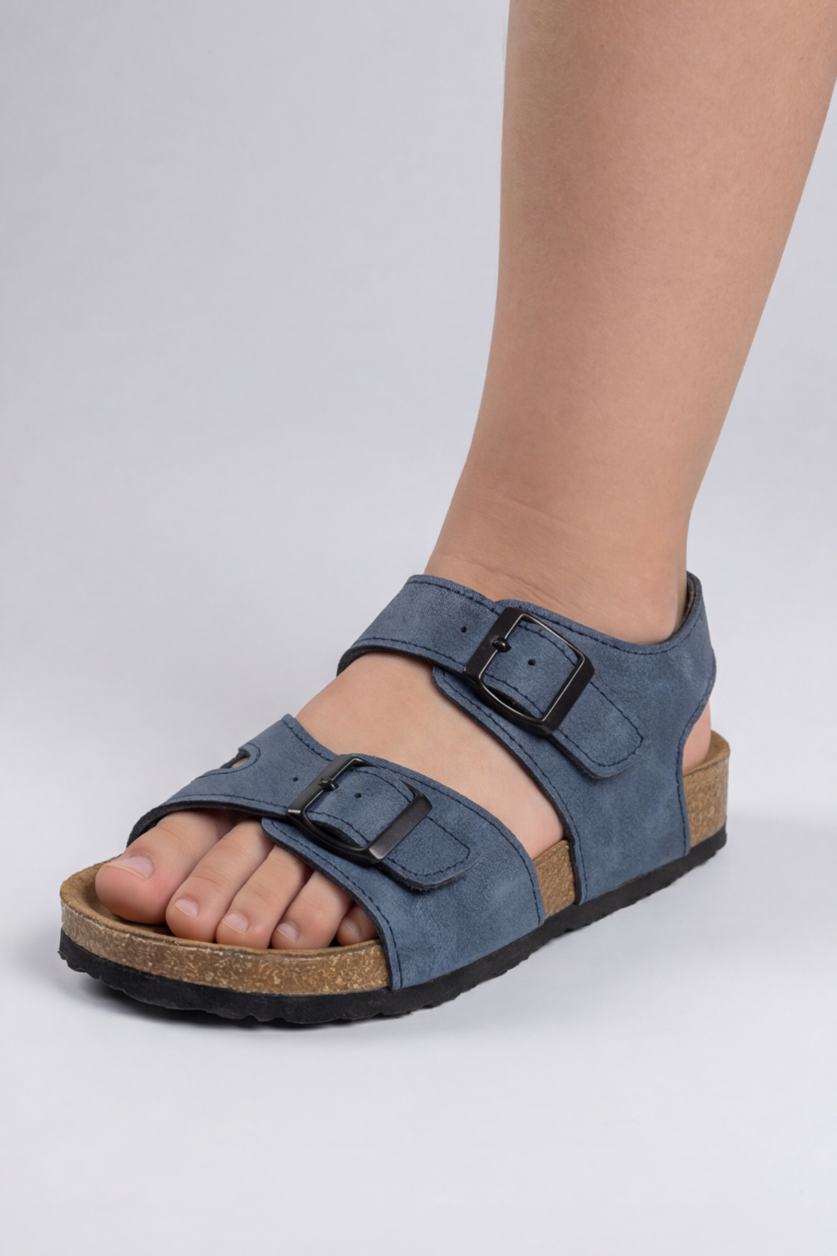 MiniStep Premium Çift Tokalı Çocuk Sandalet Kaymaz Taban – Mavi Süet