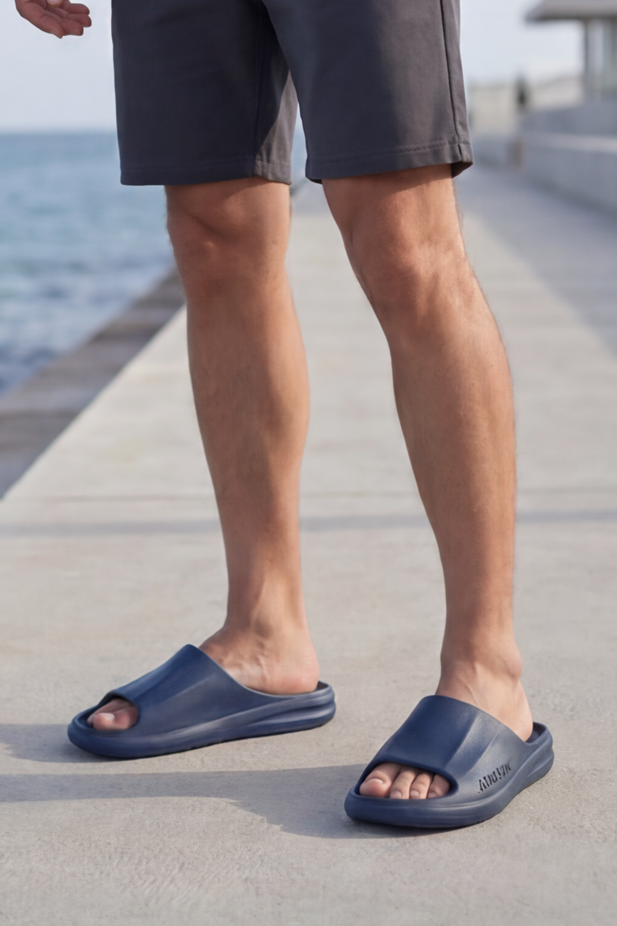 Athletic Comfort-Soft Serisi - Lacivert Anatomik Tabanlı, Ultra Hafif ve Esnek Erkek Plaj, Havuz, Ev, Banyo ve Günlük Kullanım Terliği: Yüksek Yastıklamalı Kaymaz Taban Tasarımı Terlik