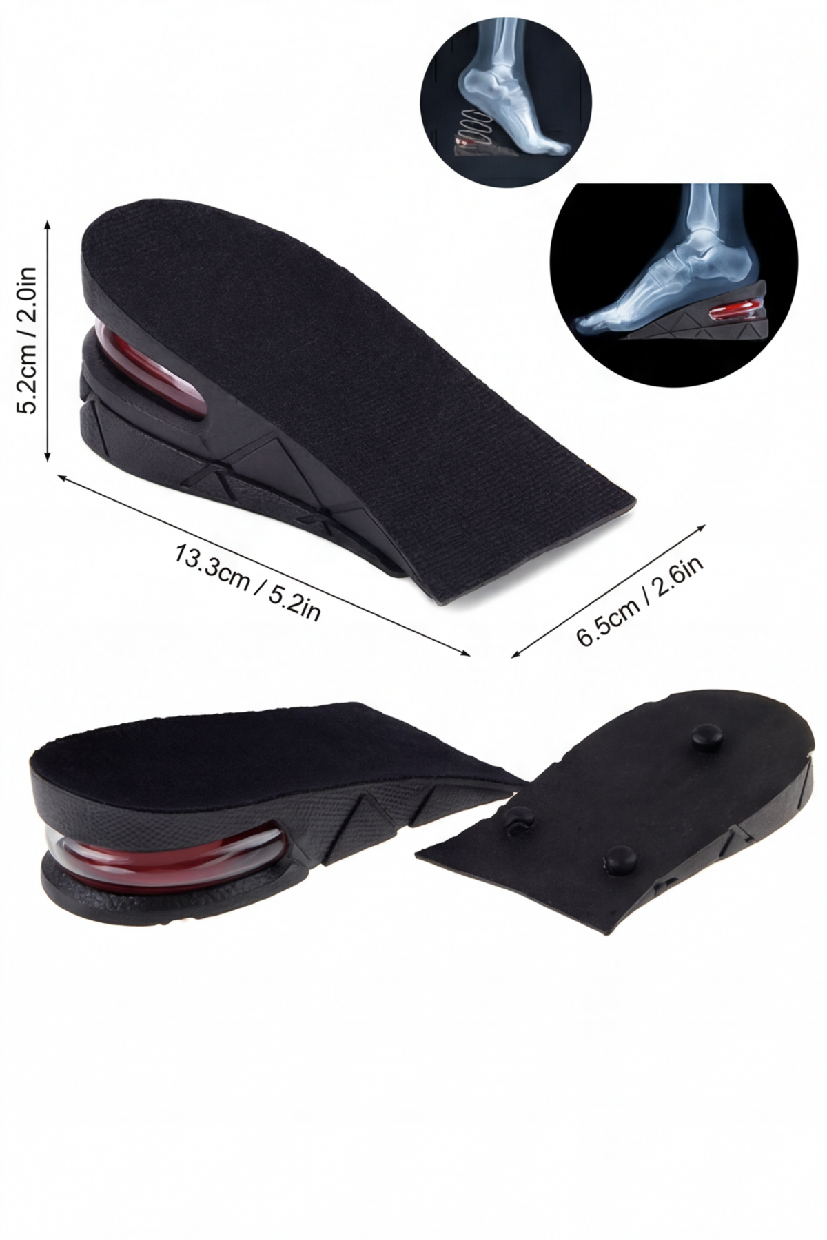 Boy Uzatıcı Ayakkabı Tabanlığı - 5 cm'ye Kadar 2 Kademeli Ayarlanabilir Hava Yastıklı Silikon Ortopedik Topuk Yükseltici - Darbe Emici Esnek Unisex Boy Uzatan Tabanlık