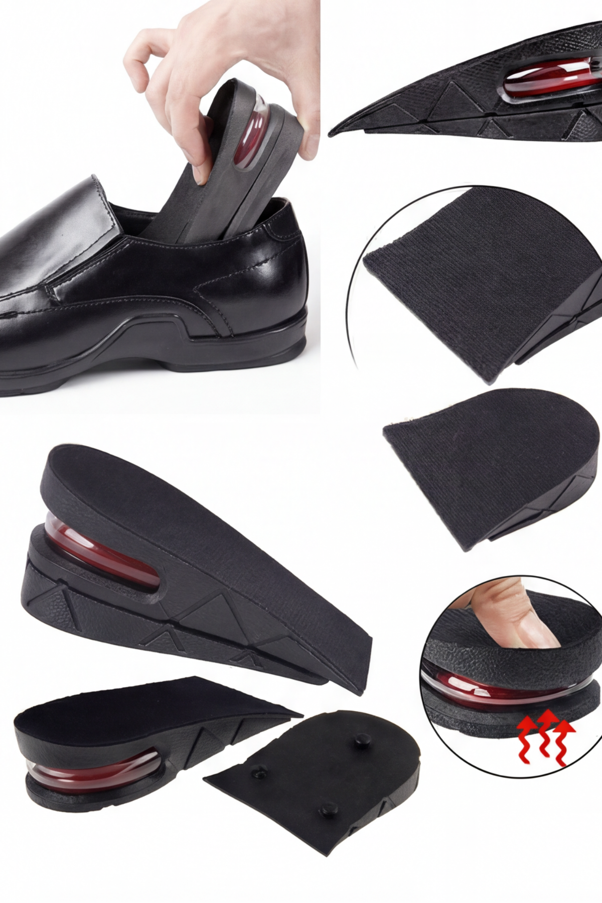 Boy Uzatıcı Ayakkabı Tabanlığı - 5 cm'ye Kadar 2 Kademeli Ayarlanabilir Hava Yastıklı Silikon Ortopedik Topuk Yükseltici - Darbe Emici Esnek Unisex Boy Uzatan Tabanlık