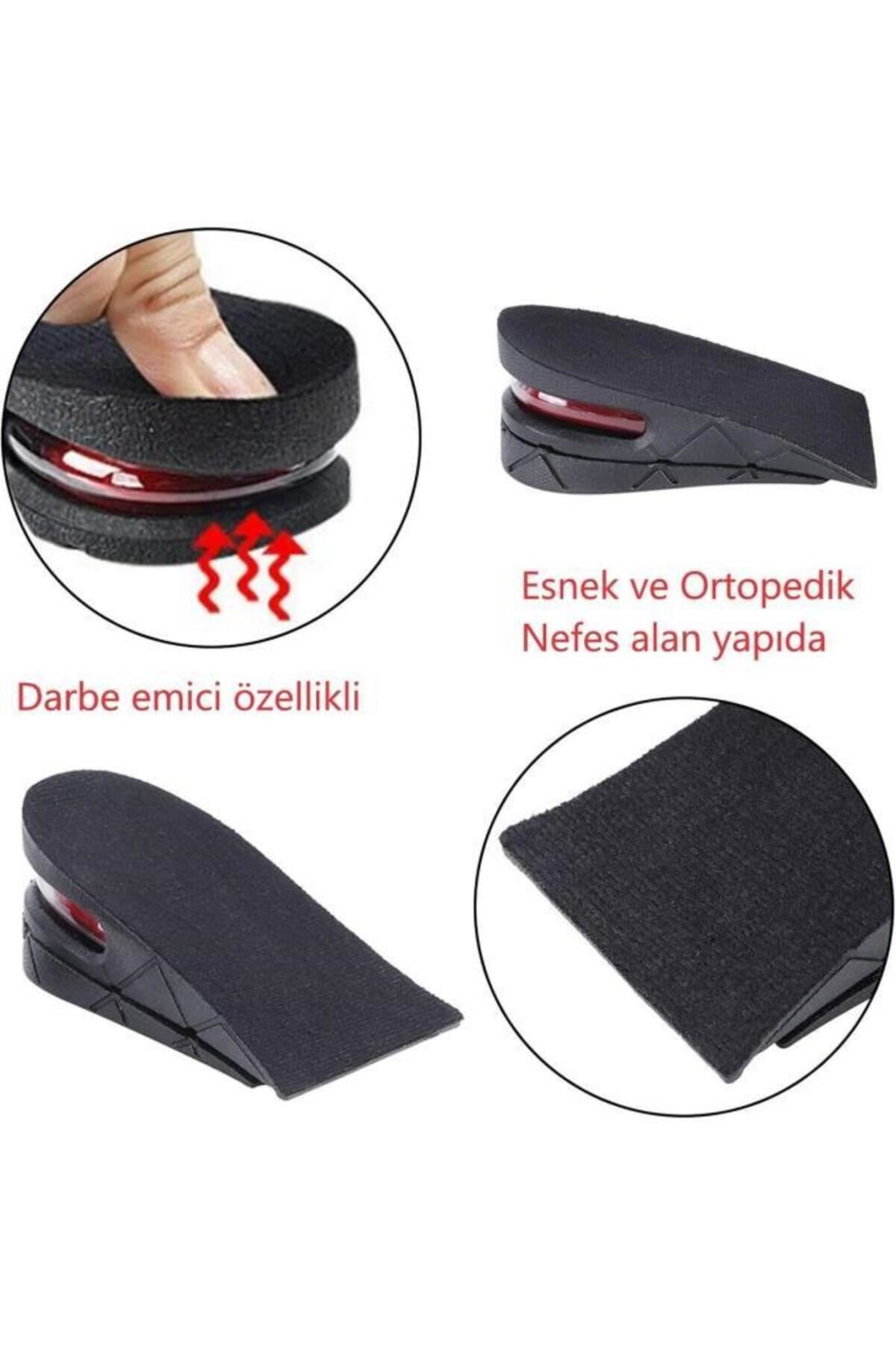 Boy Uzatıcı Ayakkabı Tabanlığı - 5 cm'ye Kadar 2 Kademeli Ayarlanabilir Hava Yastıklı Silikon Ortopedik Topuk Yükseltici - Darbe Emici Esnek Unisex Boy Uzatan Tabanlık