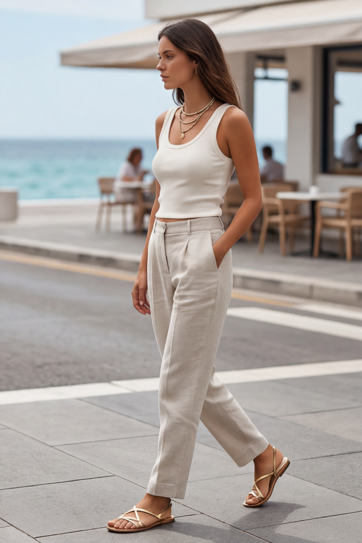 Premium Fitilli Pamuklu Esnek Kumaş Ekru Kadın Crop Atlet - U Yakalı Spor ve Şık Basic Bluz - Yumuşak Dokulu Slim Fit Yazlık Üst