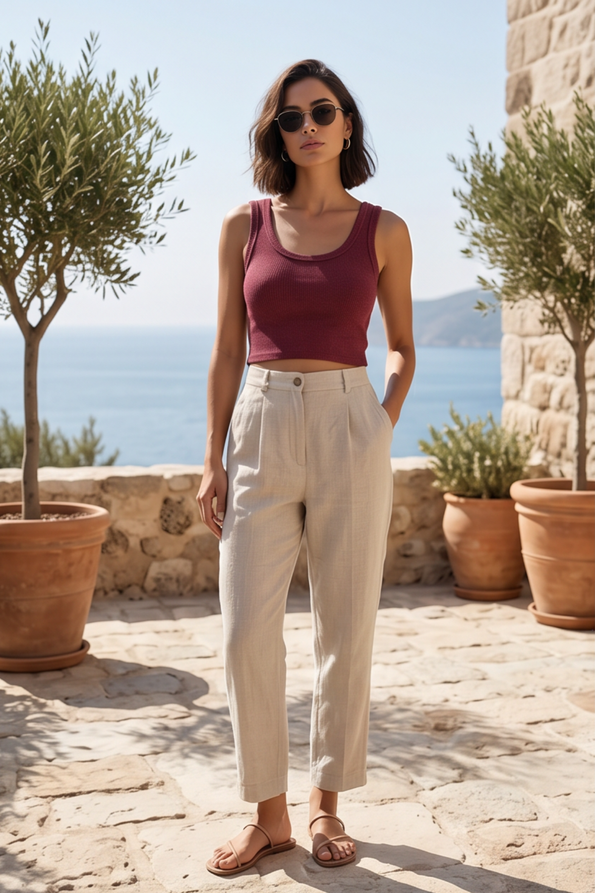Premium Fitilli Pamuklu Esnek Kumaş Kadın Melanjlı Bordo Crop Atlet - U Yakalı Spor ve Şık Basic Bluz - Yumuşak Dokulu Slim Fit Yazlık Üst