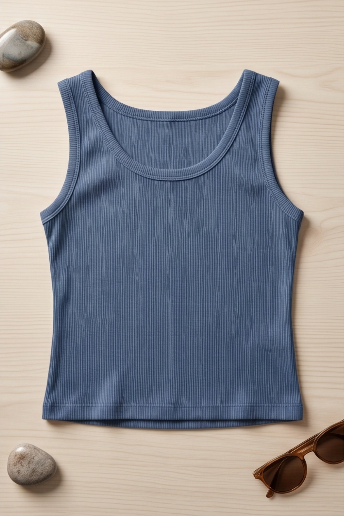 Premium Fitilli Pamuklu Esnek Kumaş Kadın Petrol Mavi Crop Atlet - U Yakalı Spor ve Şık Basic Bluz - Yumuşak Dokulu Slim Fit Yazlık Üst
