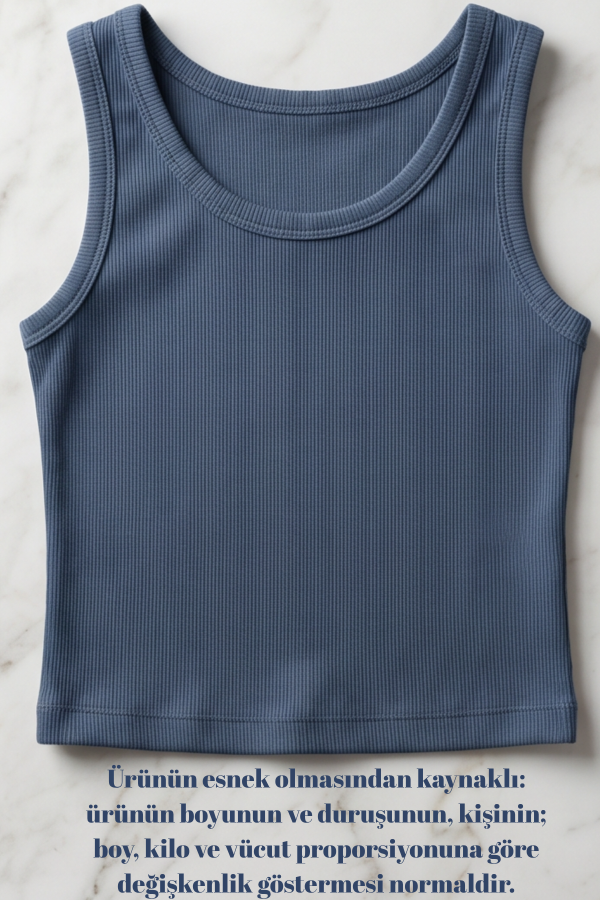 Premium Fitilli Pamuklu Esnek Kumaş Kadın Petrol Mavi Crop Atlet - U Yakalı Spor ve Şık Basic Bluz - Yumuşak Dokulu Slim Fit Yazlık Üst