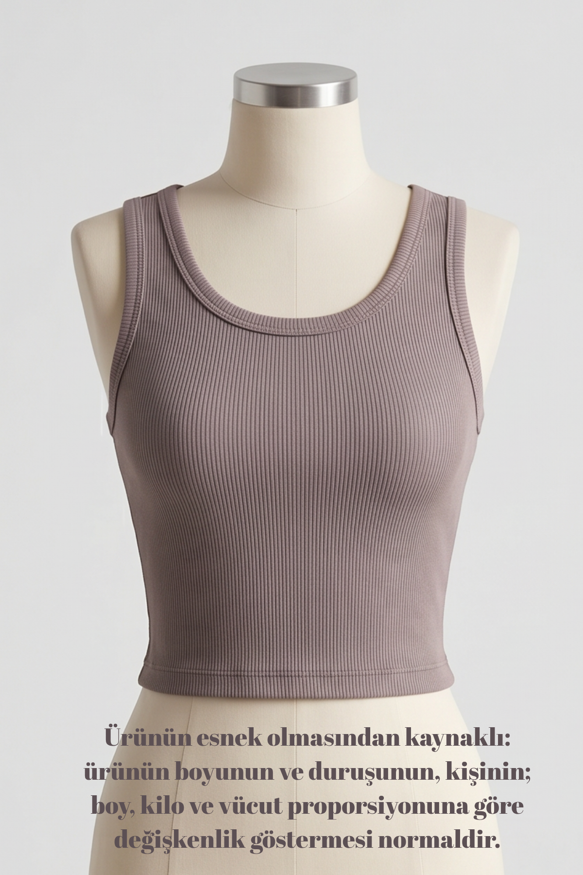Premium Fitilli Esnek Kumaş Kadın Gri Crop Atlet - U Yakalı Spor ve Şık Basic Bluz - Yumuşak Dokulu Slim Fit Yazlık Üst