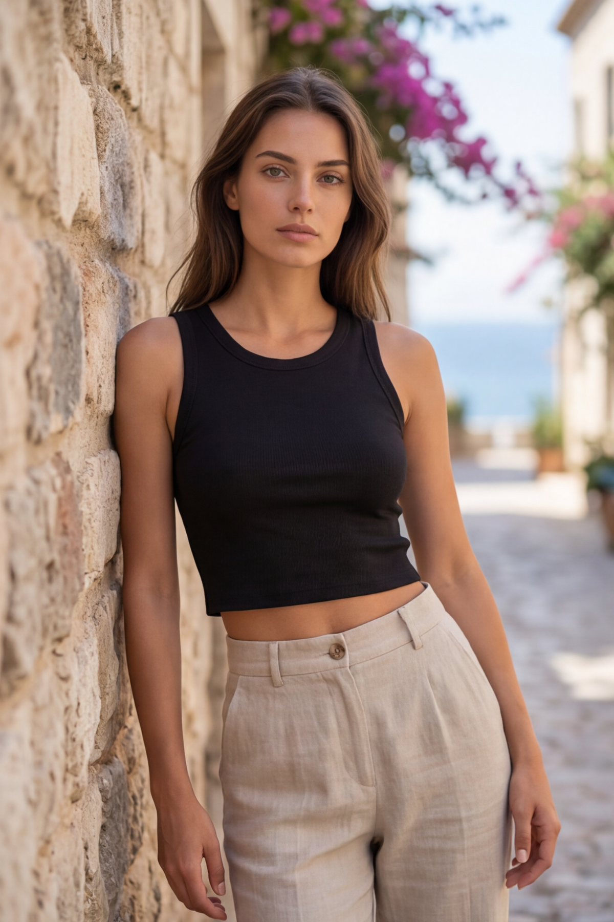 Premium Pamuklu Kumaş Kadın Siyah Crop Atlet - U Yakalı Spor ve Şık Basic Bluz - Slim Fit Yazlık Üst