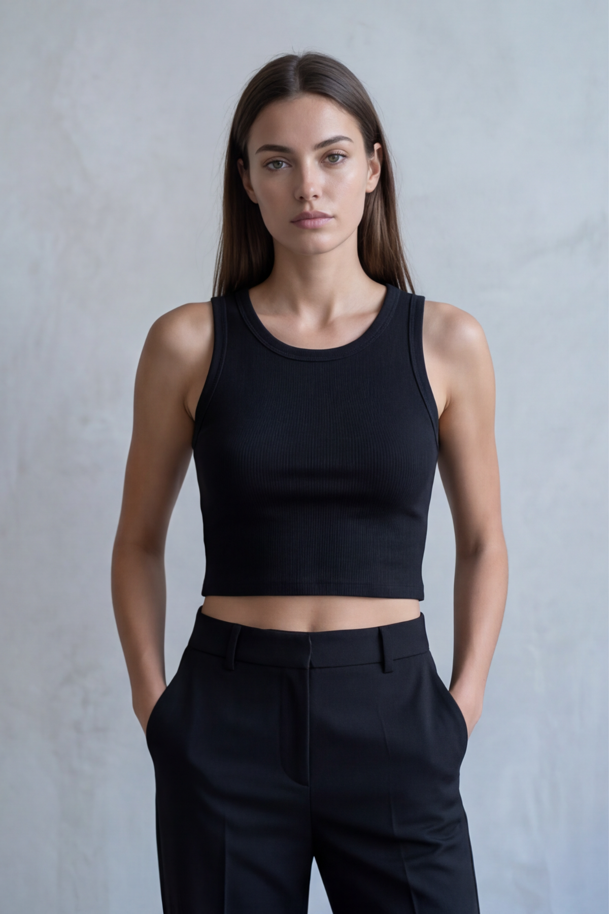 Premium Pamuklu Kumaş Kadın Siyah Crop Atlet - U Yakalı Spor ve Şık Basic Bluz - Slim Fit Yazlık Üst
