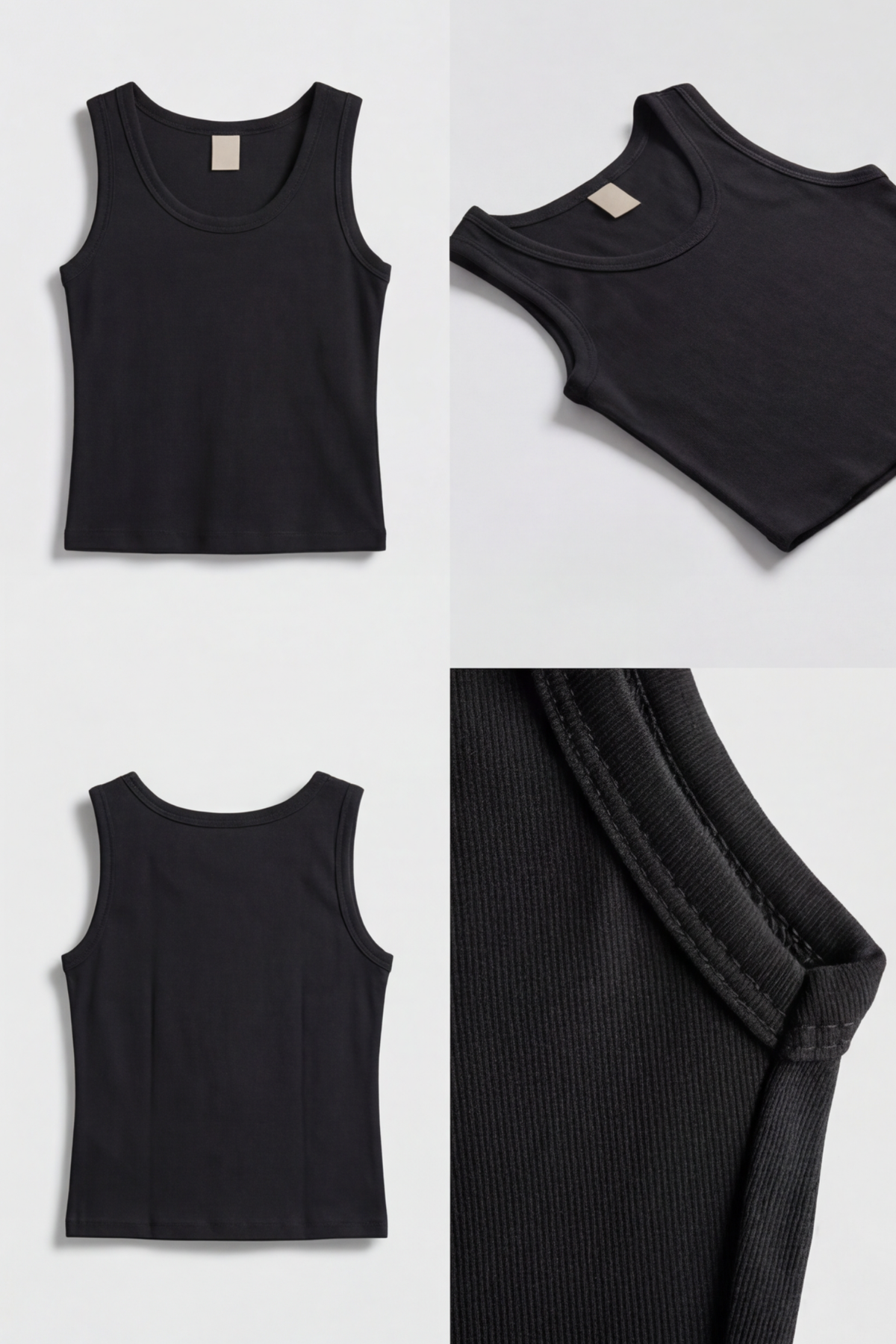Premium Pamuklu Kumaş Kadın Siyah Crop Atlet - U Yakalı Spor ve Şık Basic Bluz - Slim Fit Yazlık Üst