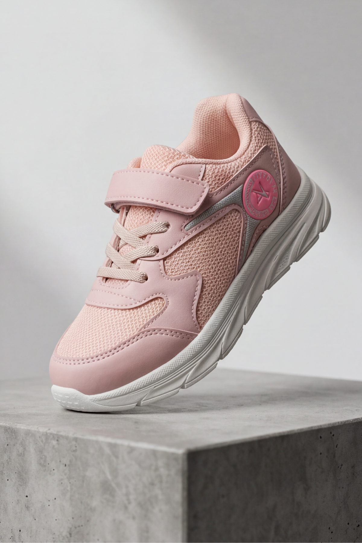 Nefes Alabilir Fileli ve Cırt Cırtlı Ortopedik Tabanlı Hafif Koşu ve Yürüyüş Kız Çocuk Spor Ayakkabısı - Pudra Pembe Comfort Seri