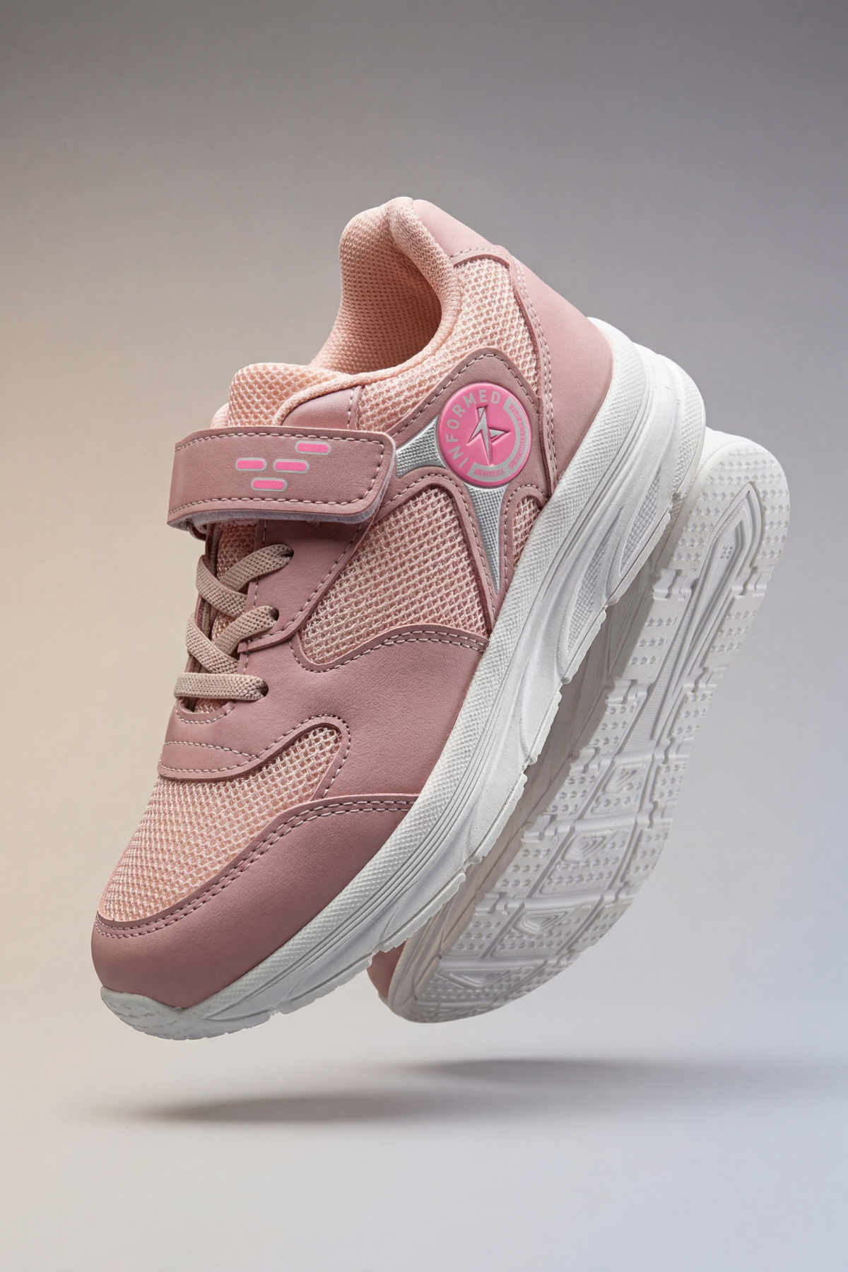 Nefes Alabilir Fileli ve Cırt Cırtlı Ortopedik Tabanlı Hafif Koşu ve Yürüyüş Kız Çocuk Spor Ayakkabısı - Pudra Pembe Comfort Seri