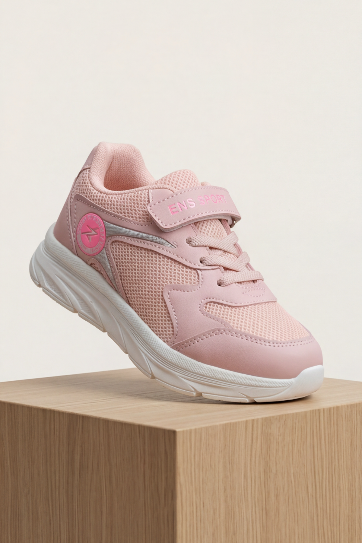 Nefes Alabilir Fileli ve Cırt Cırtlı Ortopedik Tabanlı Hafif Koşu ve Yürüyüş Kız Çocuk Spor Ayakkabısı - Pudra Pembe Comfort Seri