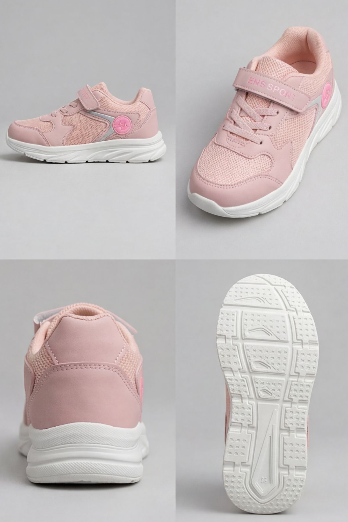 Nefes Alabilir Fileli ve Cırt Cırtlı Ortopedik Tabanlı Hafif Koşu ve Yürüyüş Kız Çocuk Spor Ayakkabısı - Pudra Pembe Comfort Seri