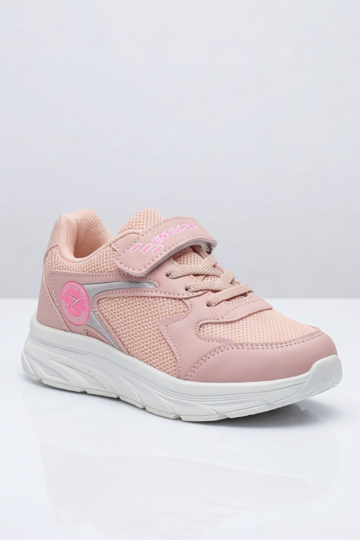 Nefes Alabilir Fileli ve Cırt Cırtlı Ortopedik Tabanlı Hafif Koşu ve Yürüyüş Kız Çocuk Spor Ayakkabısı - Pudra Pembe Comfort Seri