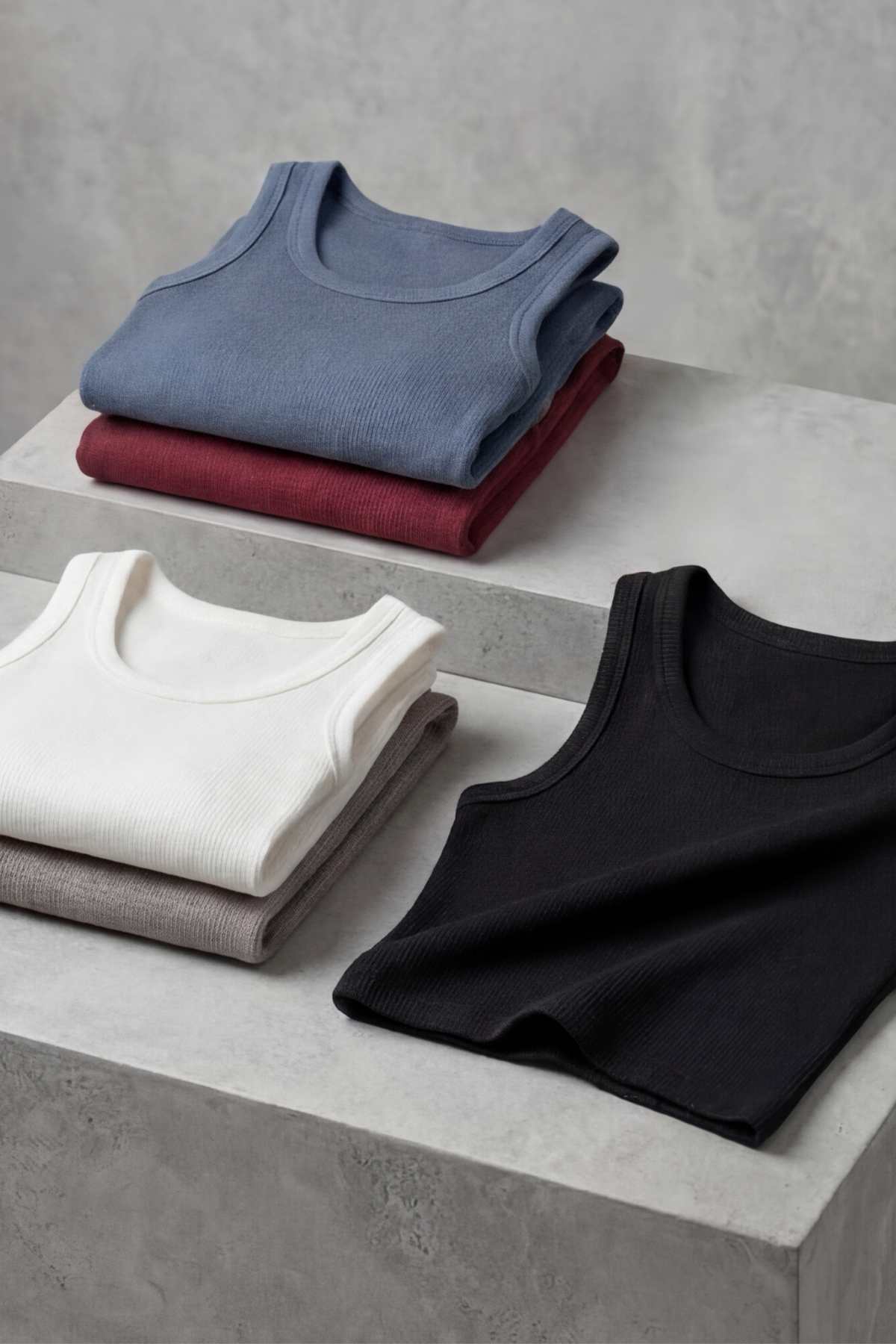 Premium Fitilli Pamuklu Esnek Kumaş Kadın 5'li Crop Set - U Yakalı Spor ve Şık Basic Bluz Seti - Yumuşak Dokulu Slim Fit Yazlık Üst Set