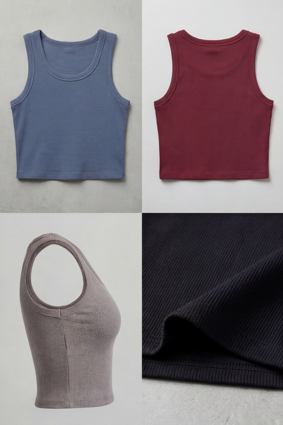 Premium Fitilli Pamuklu Esnek Kumaş Kadın 5'li Crop Set - U Yakalı Spor ve Şık Basic Bluz Seti - Yumuşak Dokulu Slim Fit Yazlık Üst Set