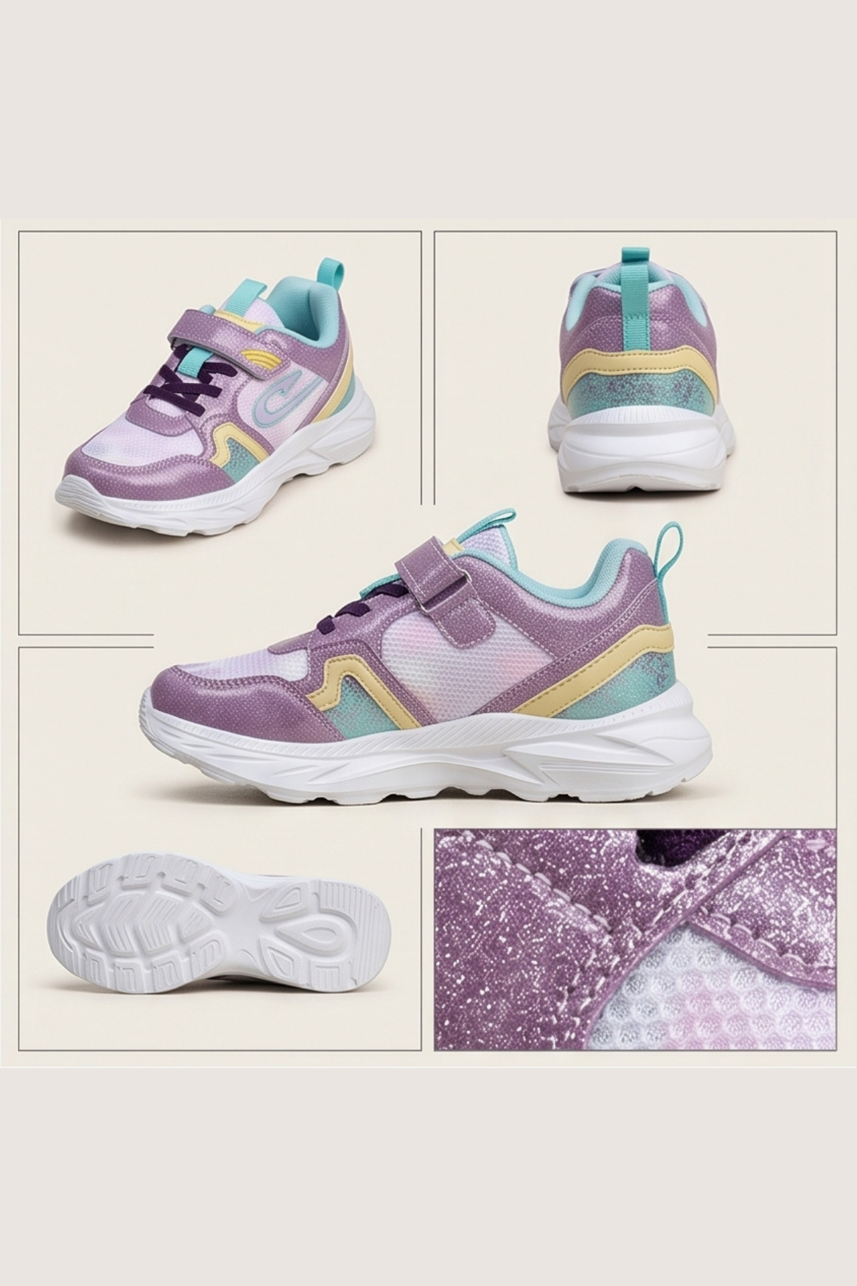 Lila Dream Işıltılı Mor Cırt Cırtlı Hafif ve Esnek Tabanlı Nefes Alabilir Kız Çocuk Spor Ayakkabı Sneaker – Okul ve Günlük Kullanım İçin Ortopedik Destekli Yürüyüş Ayakkabısı