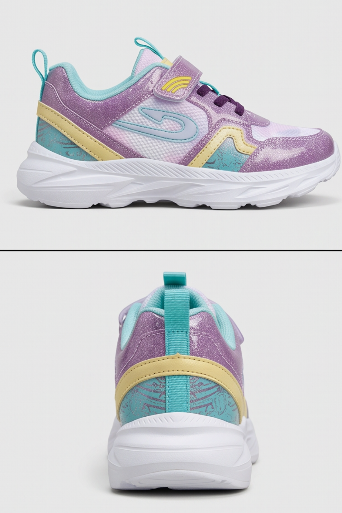 Lila Dream Işıltılı Mor Cırt Cırtlı Hafif ve Esnek Tabanlı Nefes Alabilir Kız Çocuk Spor Ayakkabı Sneaker – Okul ve Günlük Kullanım İçin Ortopedik Destekli Yürüyüş Ayakkabısı