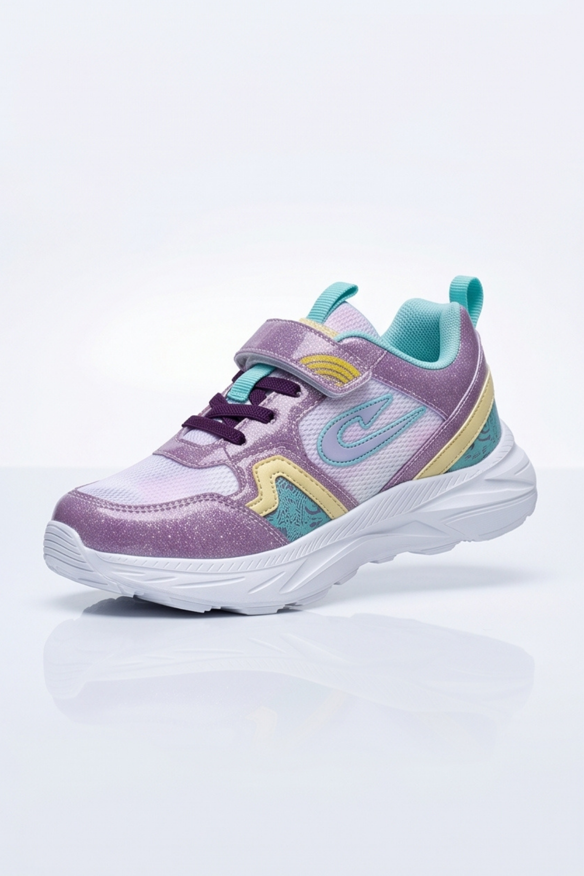Lila Dream Işıltılı Mor Cırt Cırtlı Hafif ve Esnek Tabanlı Nefes Alabilir Kız Çocuk Spor Ayakkabı Sneaker – Okul ve Günlük Kullanım İçin Ortopedik Destekli Yürüyüş Ayakkabısı